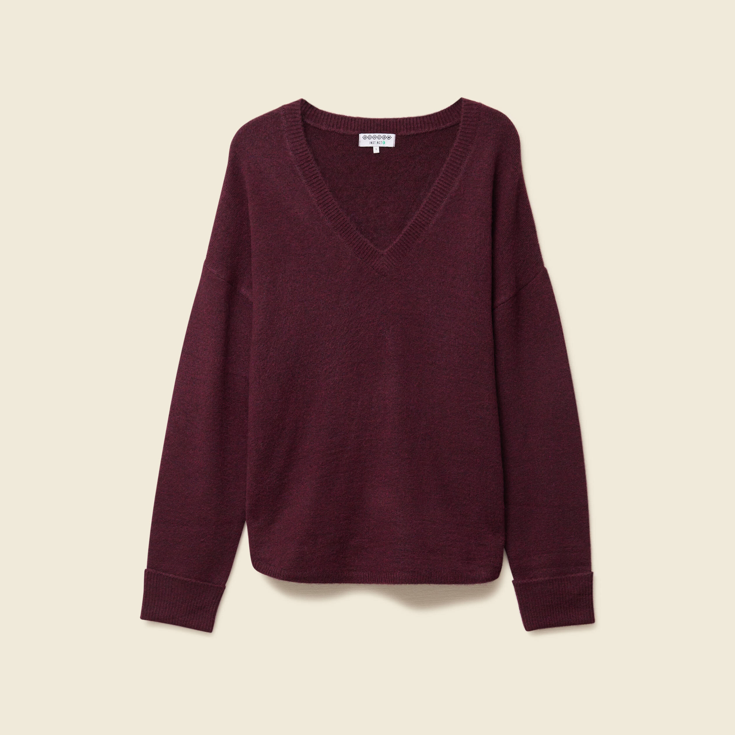 pull manches longues col en v prune femme Pull manches longues col en V prune femme