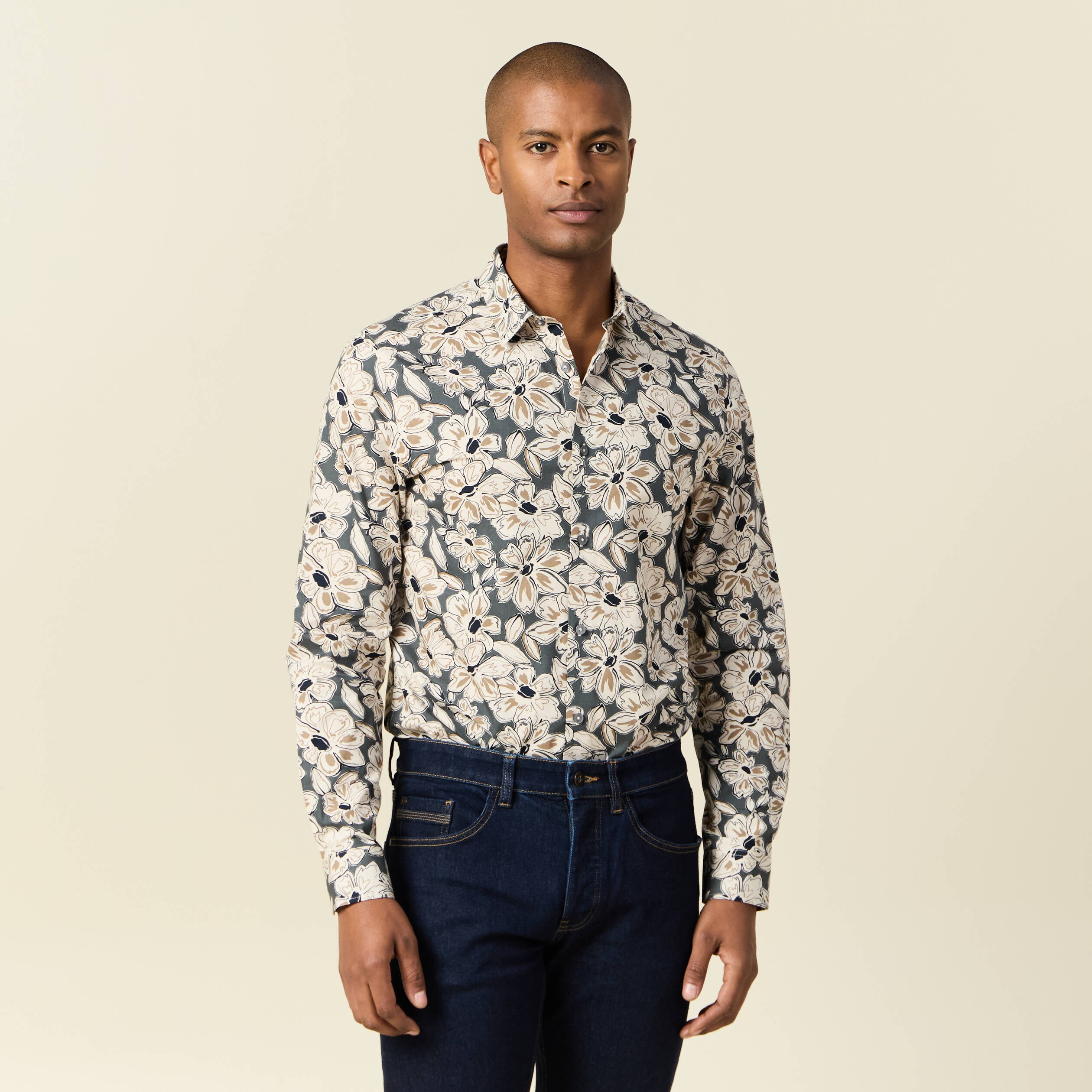 Chemise en coton manches longues beige homme