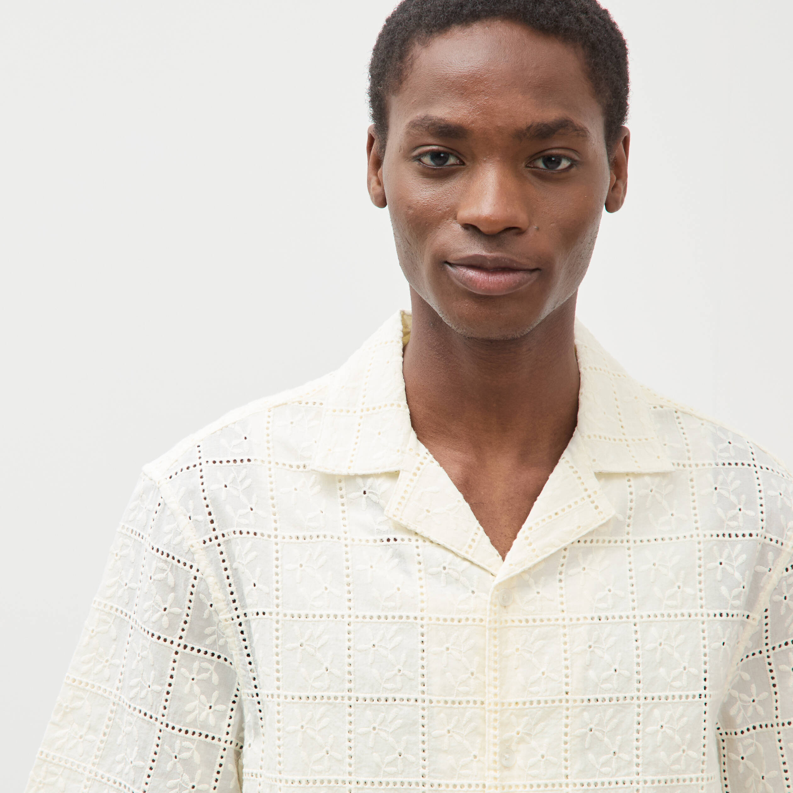 Chemise boyfriend en coton avec broderie ecru homme