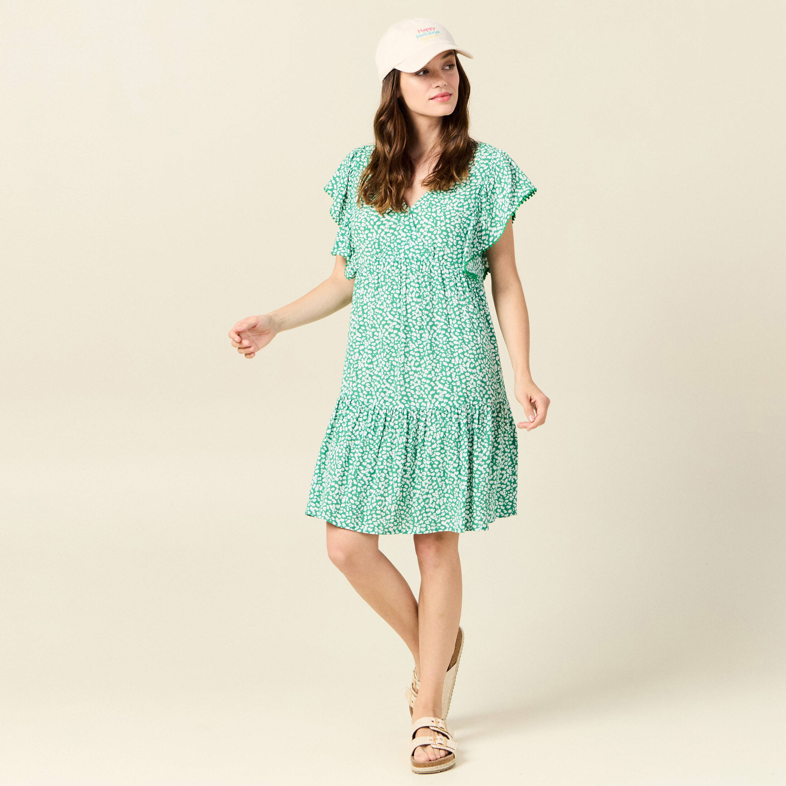 robe evasee dos en v vert femme Robe évasée dos en V vert femme