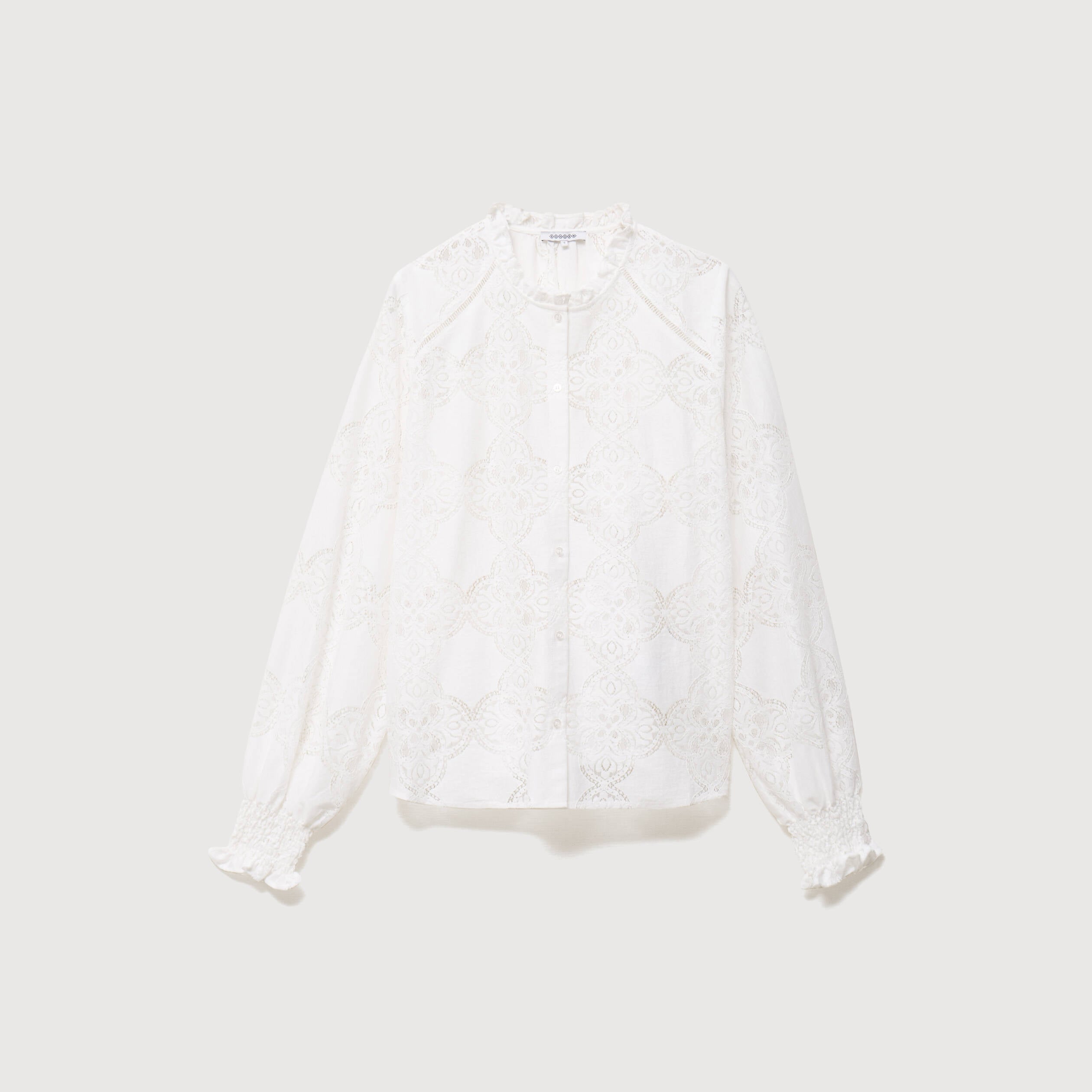 Chemise en dentelle manches longues ecru femme