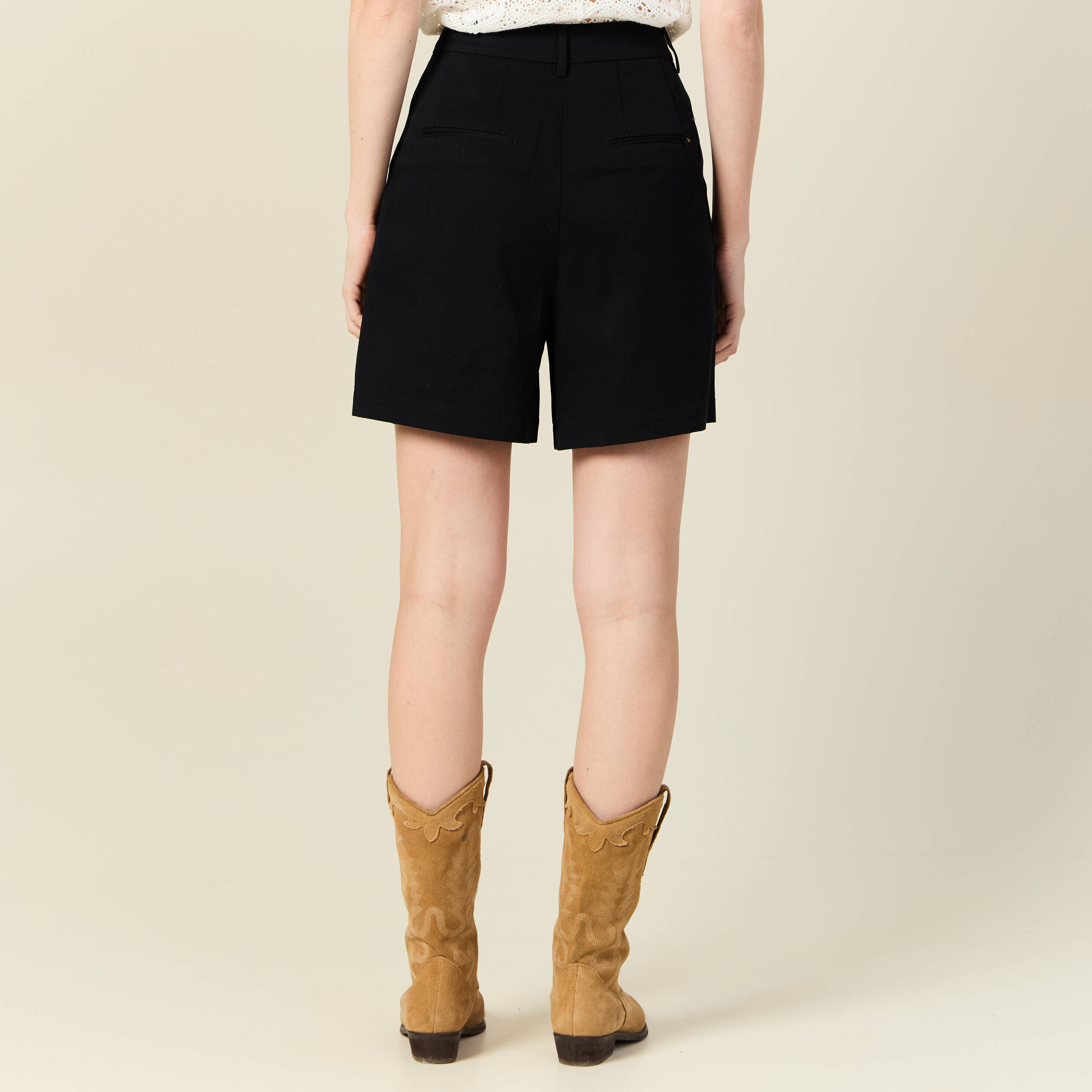bermuda droit taille haute noir femme Bermuda droit taille haute noir femme