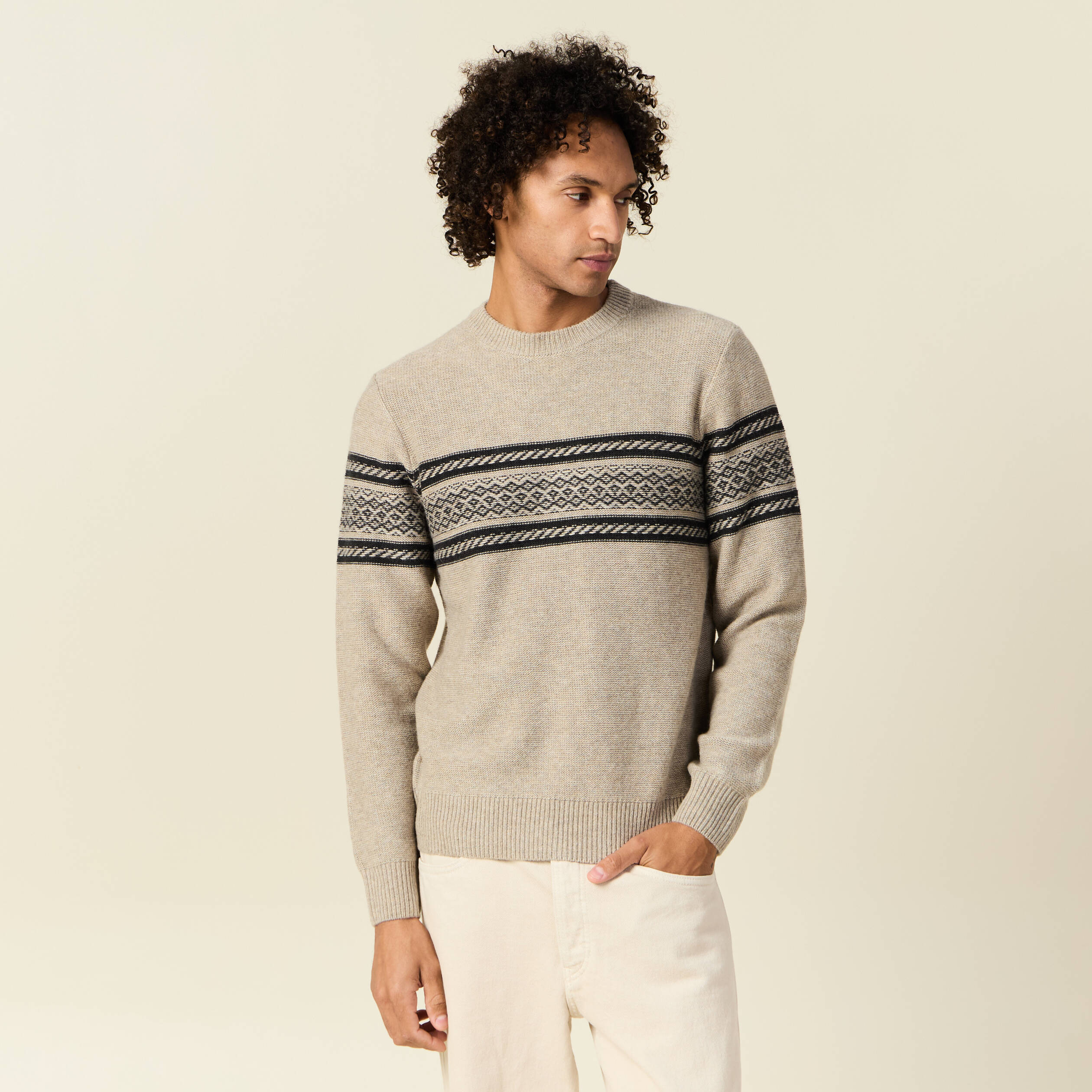 Pull manches longues beige homme