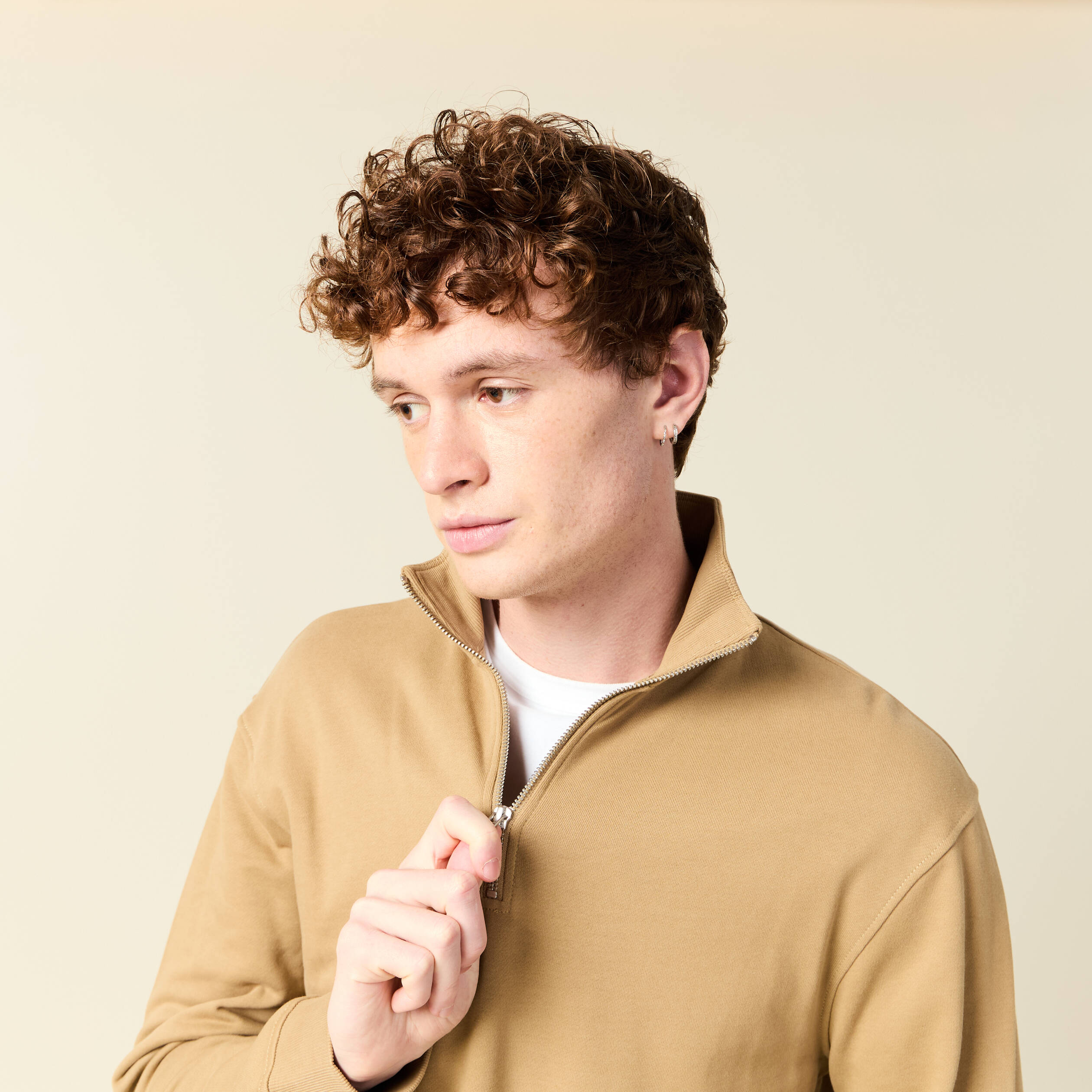 Sweat manches longues en coton beige homme