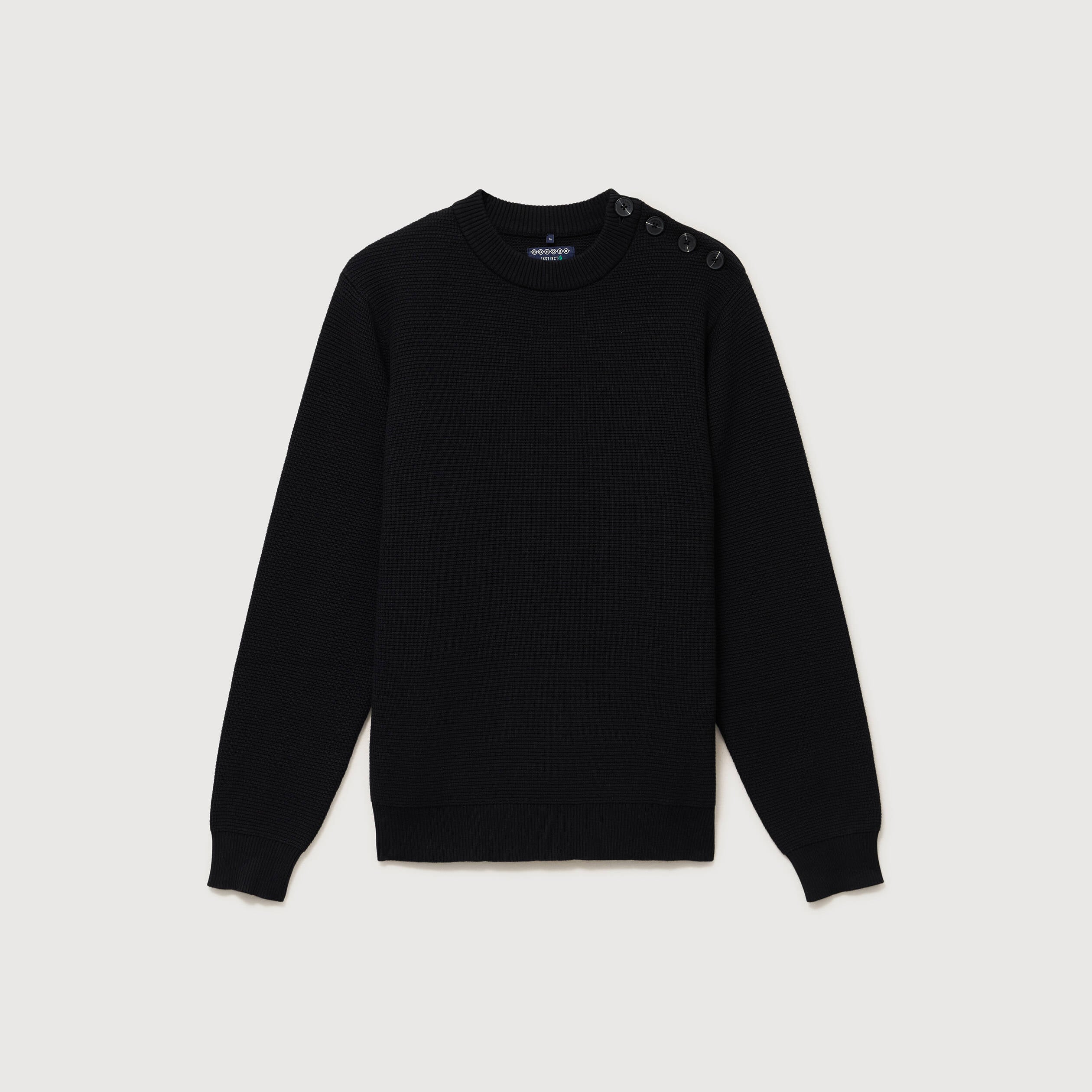 Pull manches longues col rond noir homme