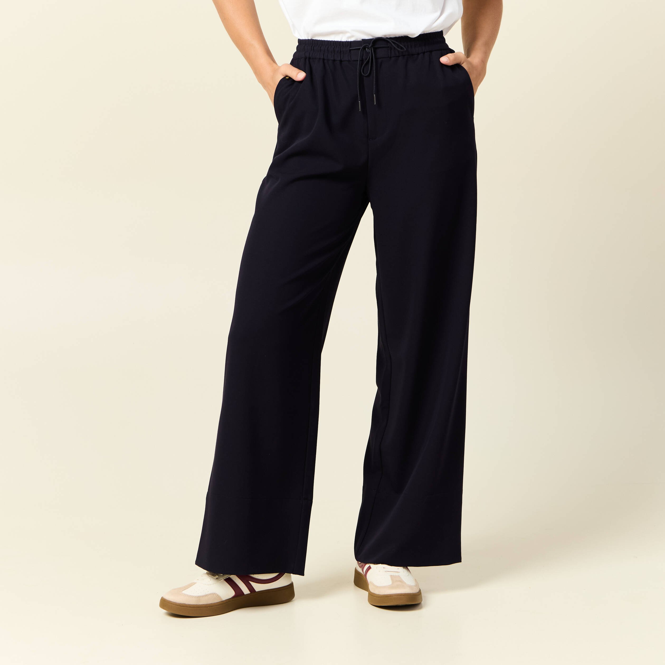 pantalon large elastique bleu fonce femme Pantalon large élastiqué bleu foncé femme