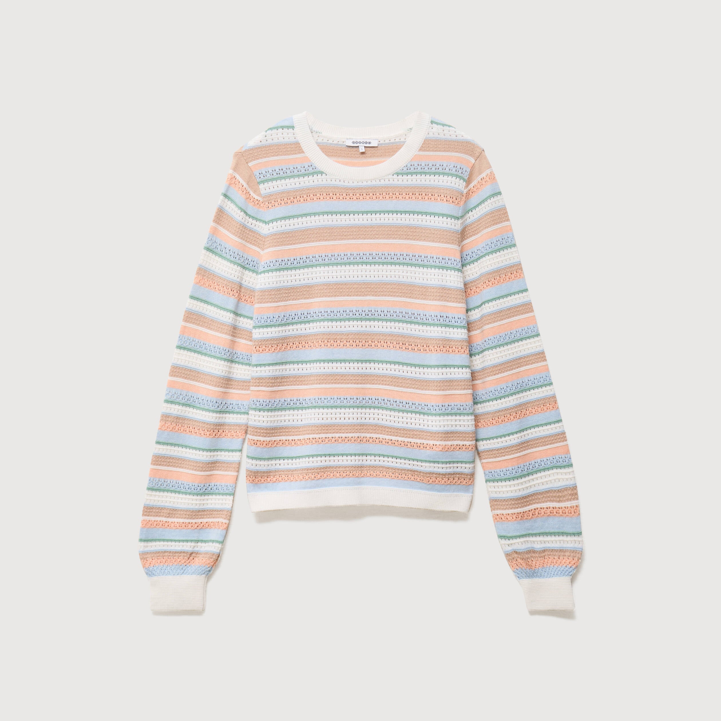 Pull ajour&eacute; col rond manches longues multicolore femme