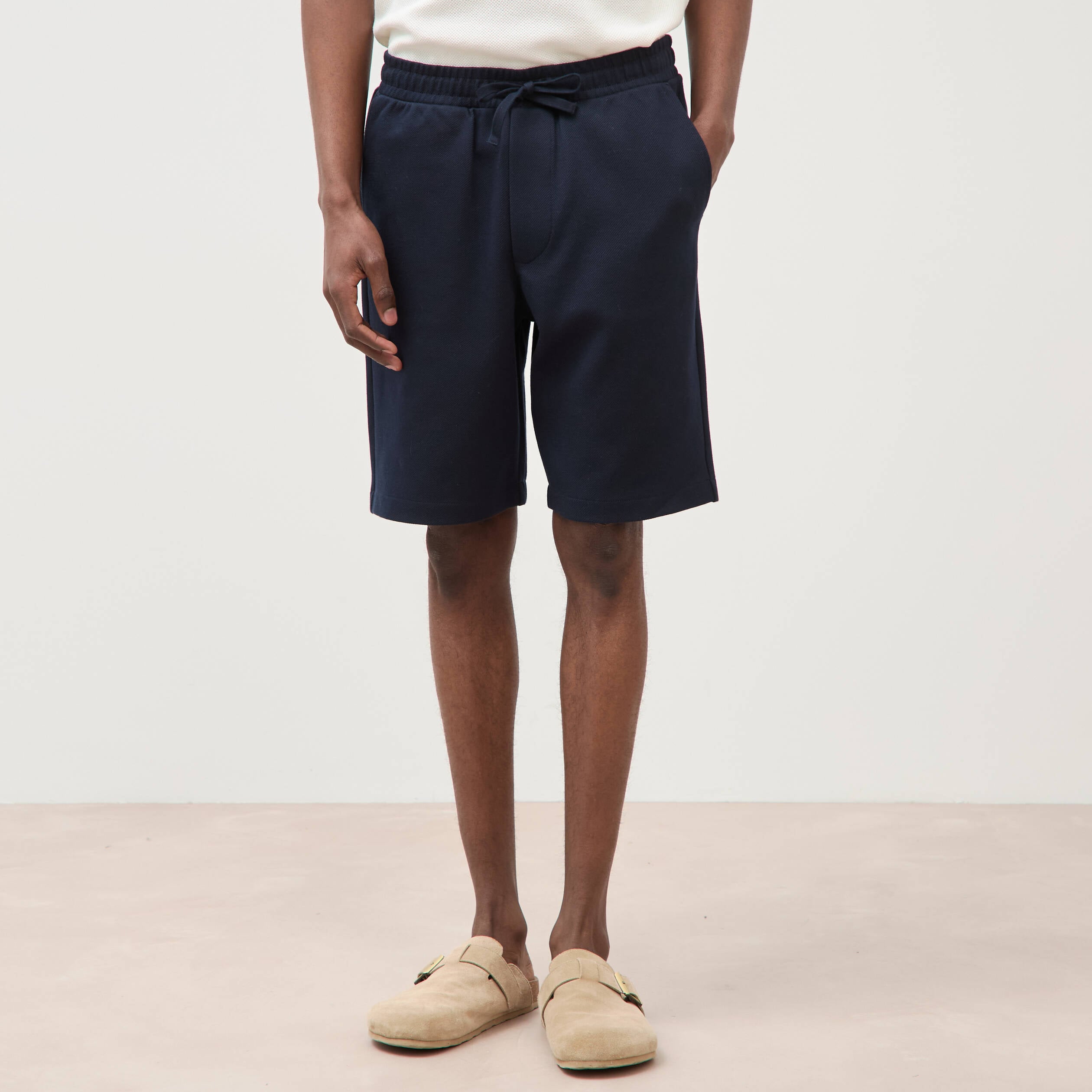 Bermuda droit &eacute;lastiqu&eacute; bleu marine homme