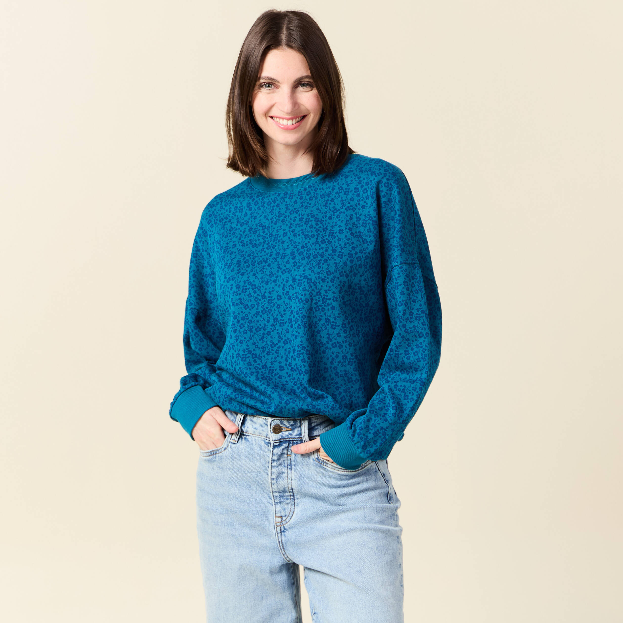 Sweat manches longues bleu canard femme Bonobo