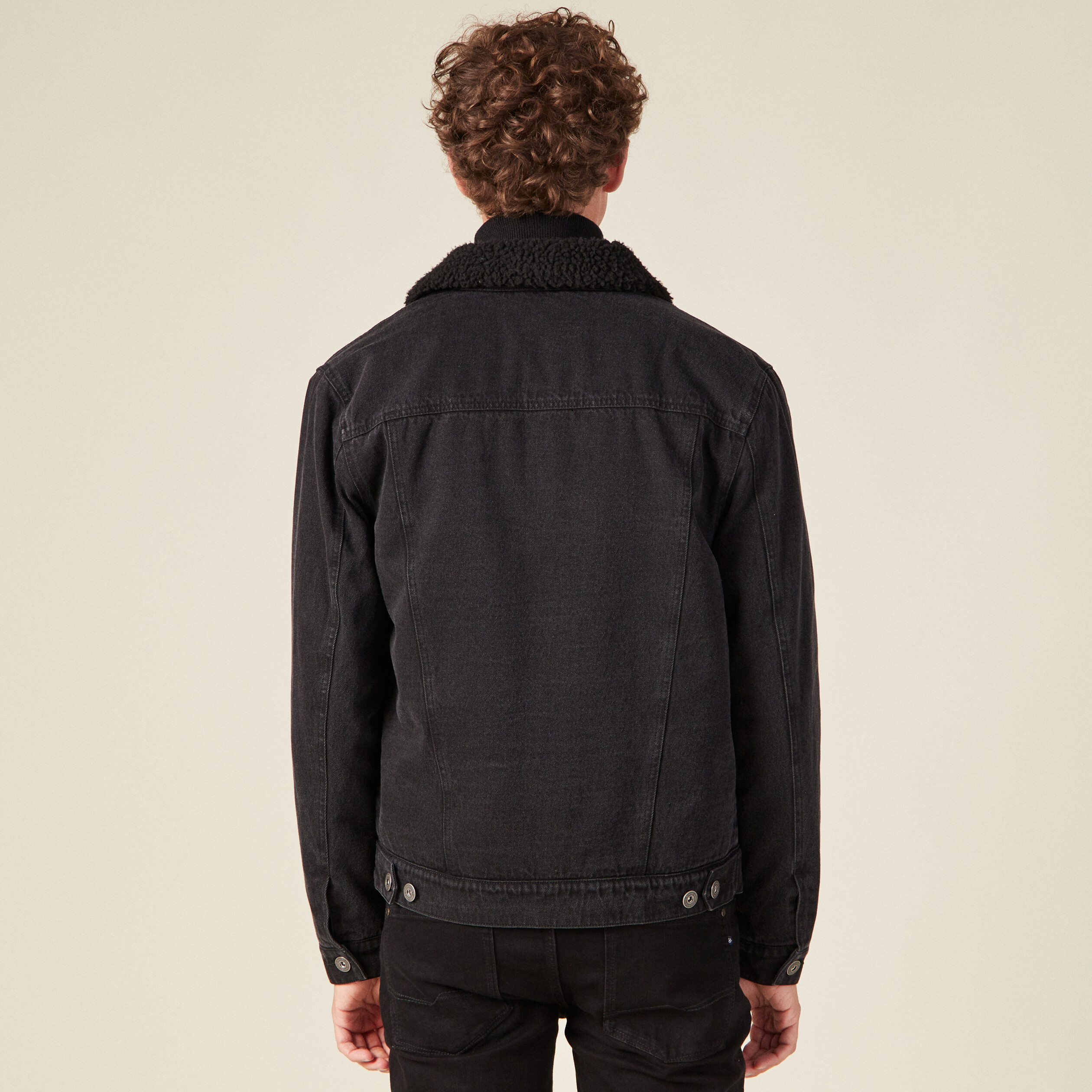 Veste droite en jean denim noir homme