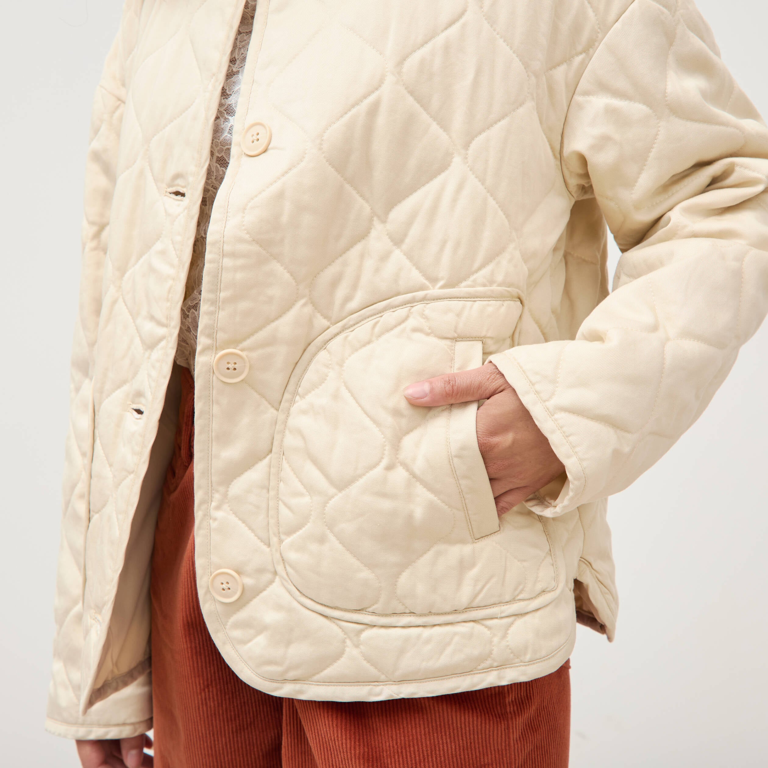 Veste oversize manches longues doubl&eacute;e creme femme