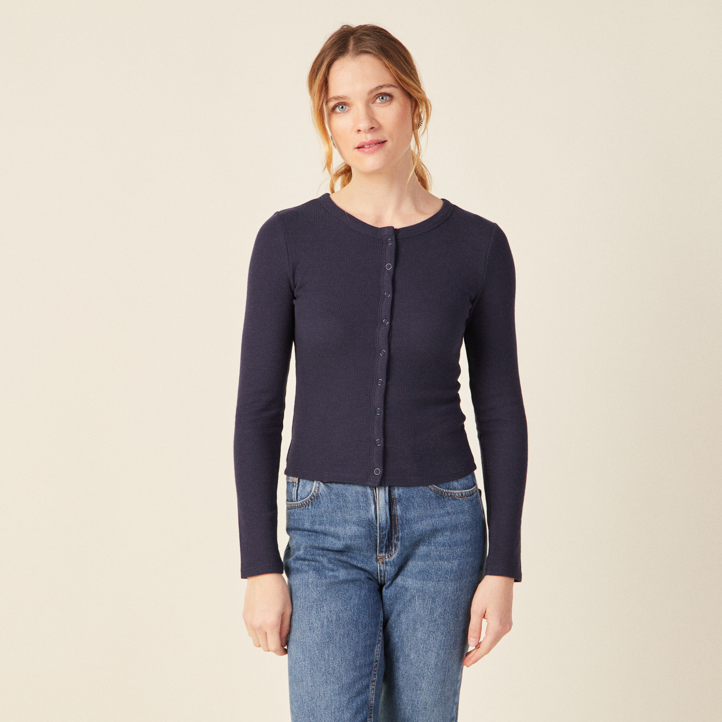t shirt manches longues bleu marine femme T-shirt manches longues bleu marine femme