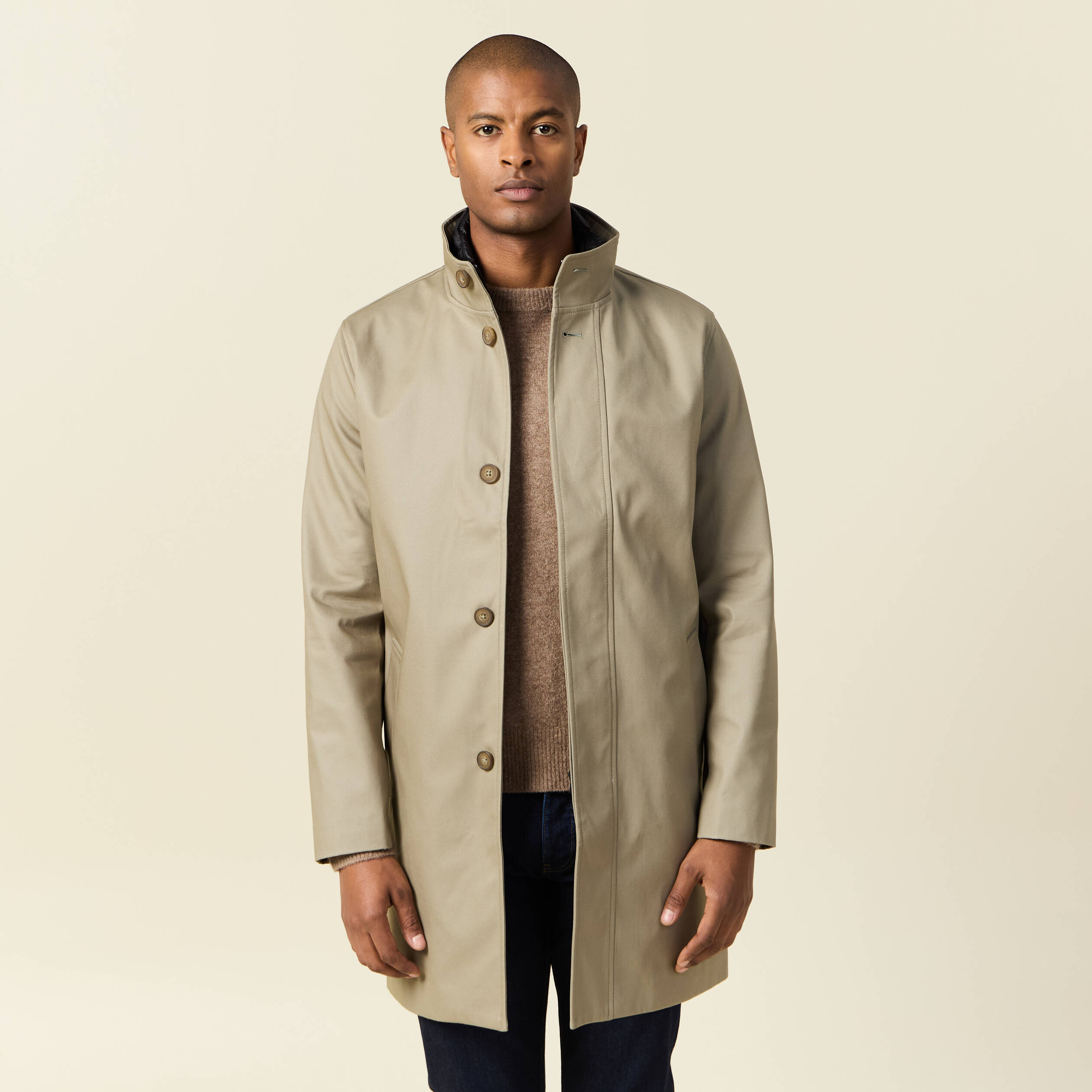 trench mi long col montant vert kaki homme Trench mi-long col montant vert kaki homme