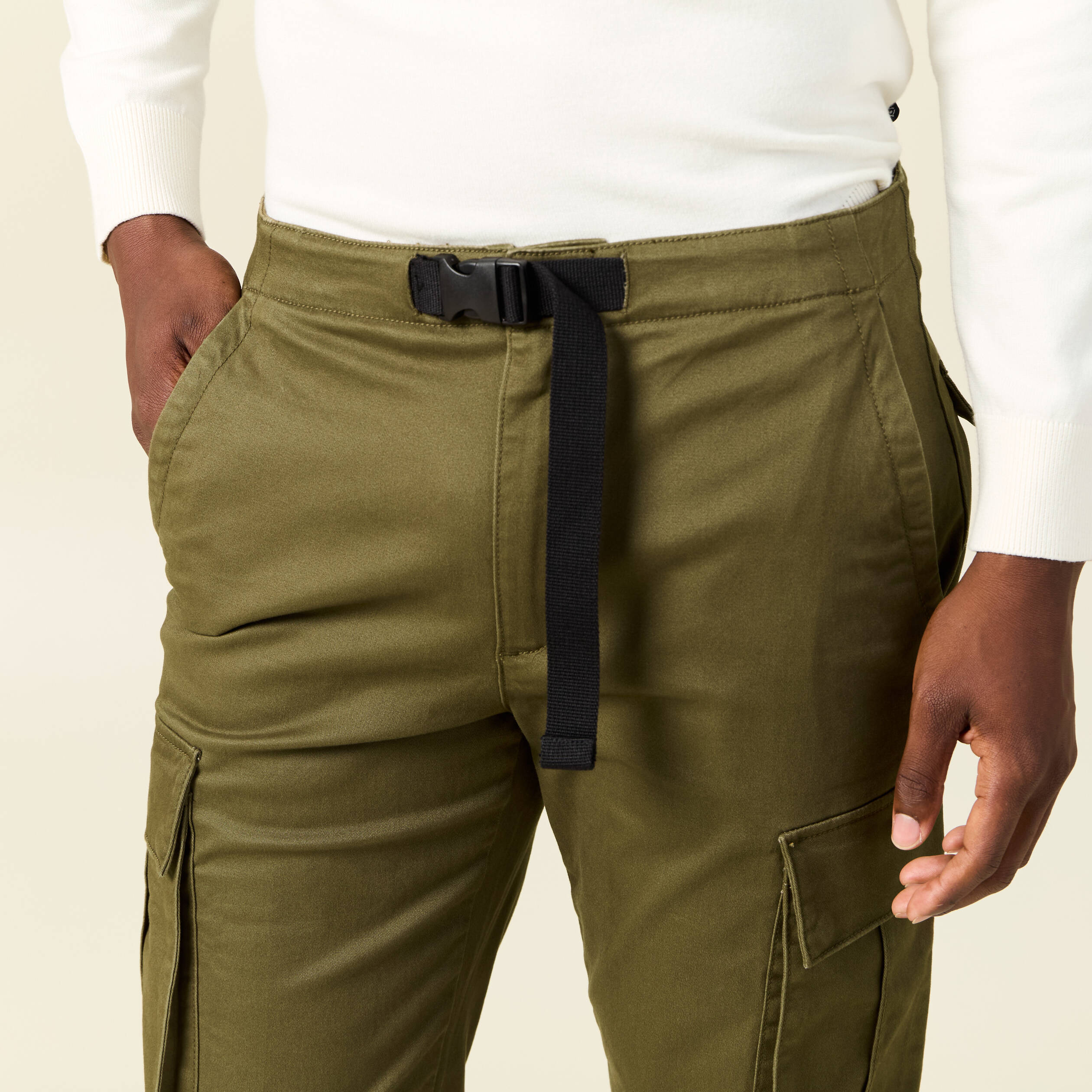 pantalon cargo poches cotes vert kaki homme Pantalon cargo poches côtés vert kaki homme
