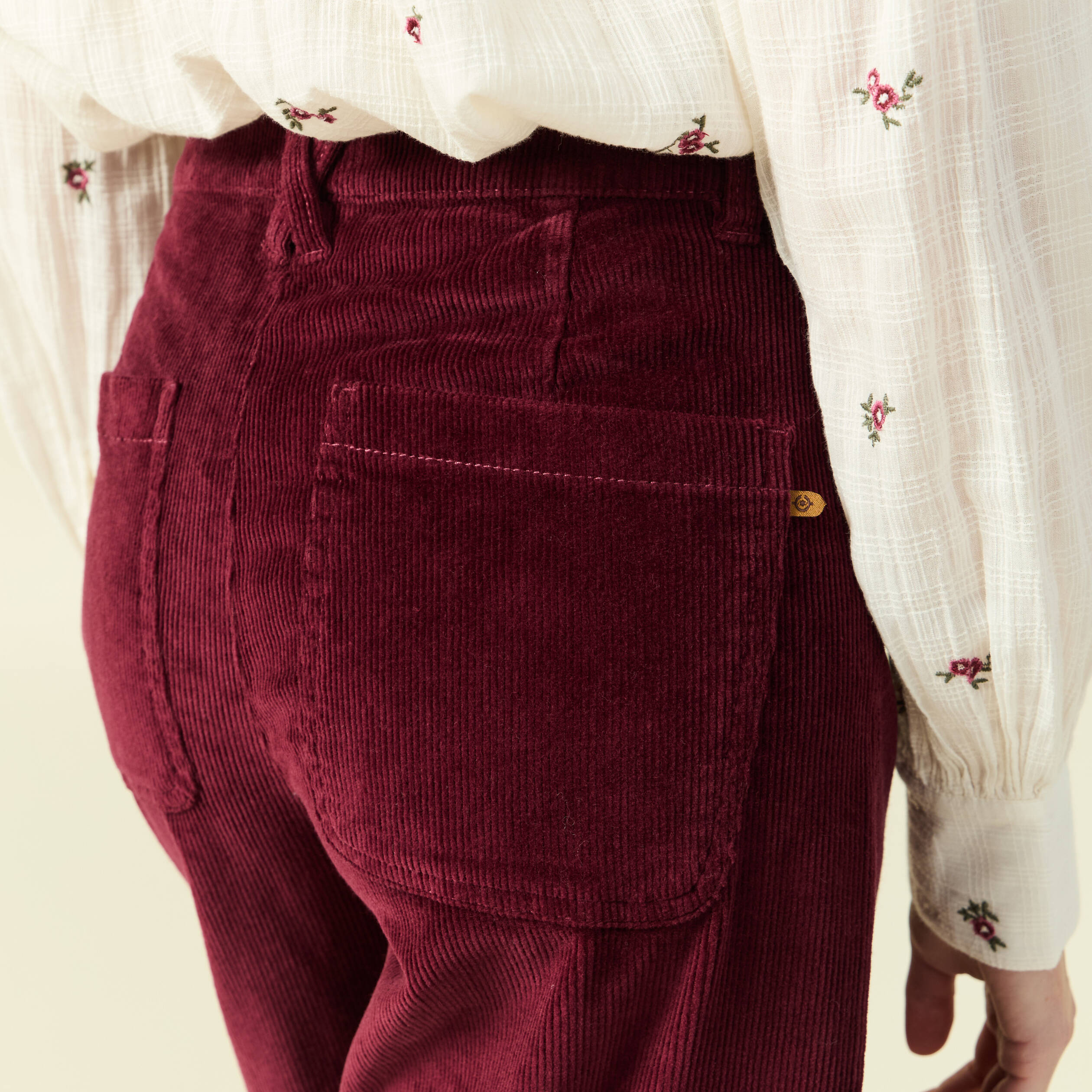 Pantalon large taille haute en velours bordeaux femme Bonobo