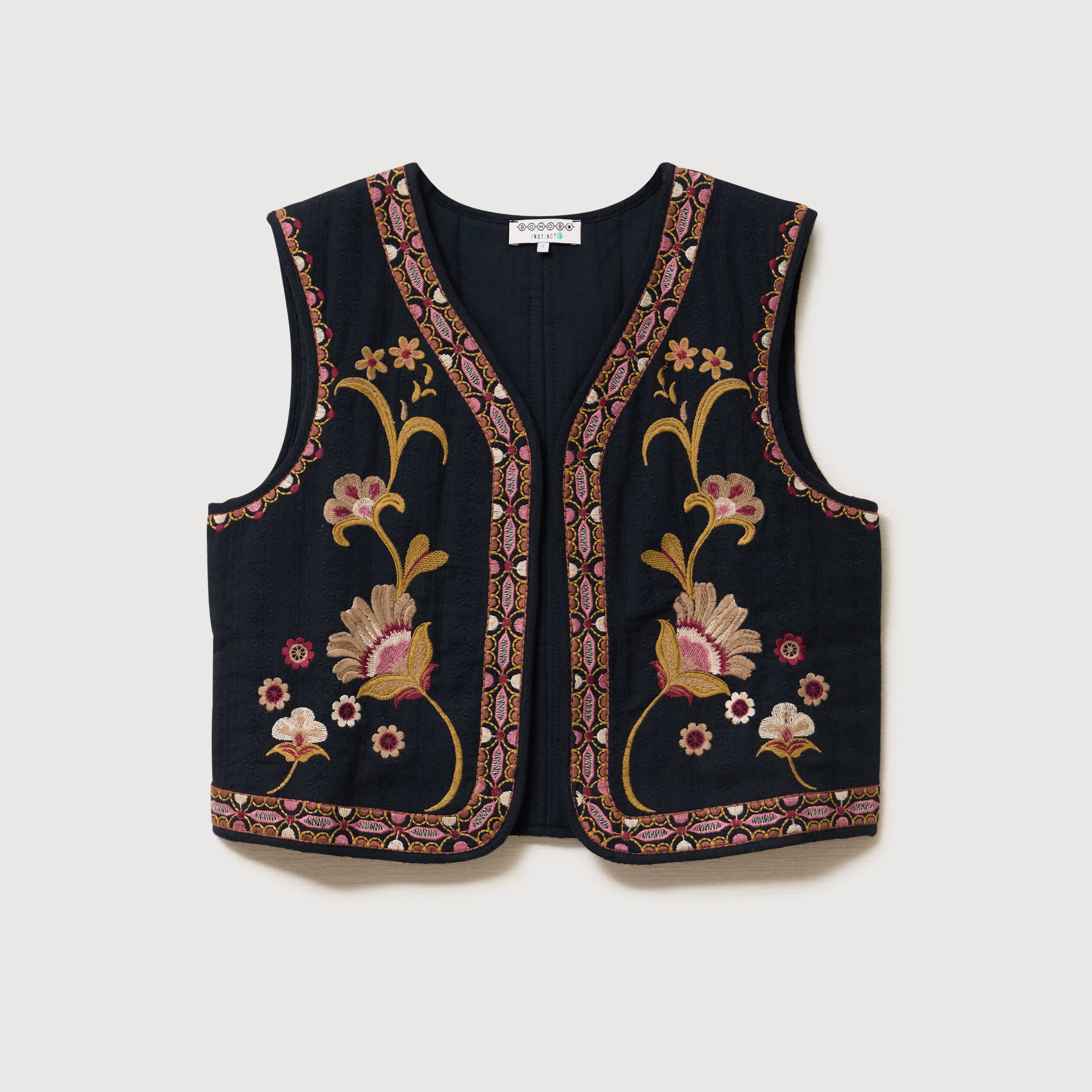 Gilet droit court sans manches doubl&eacute; noir femme