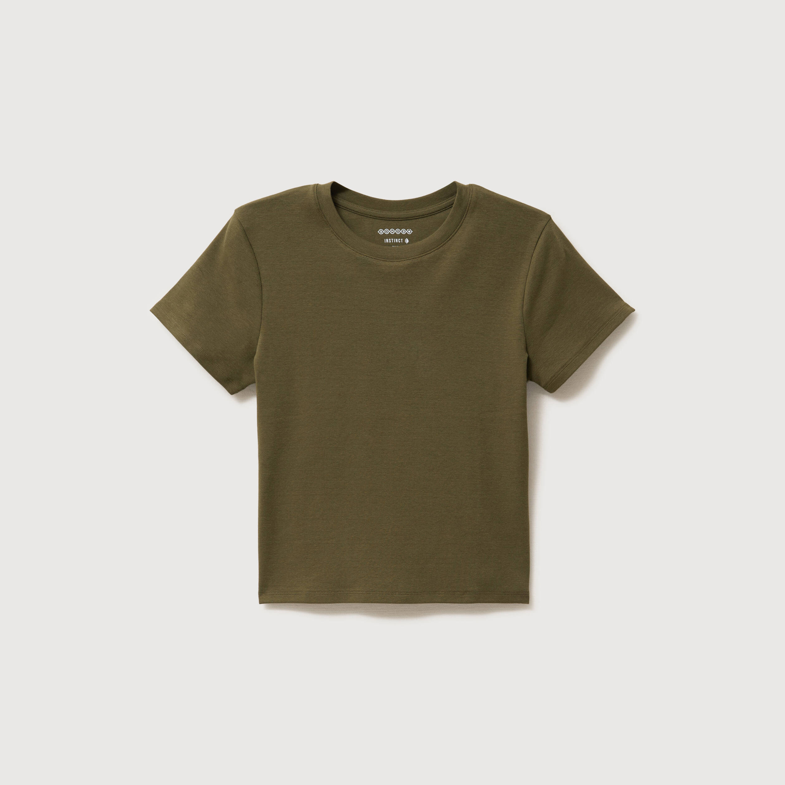 T-shirt ajust&eacute; col rond manches courtes vert olive femme