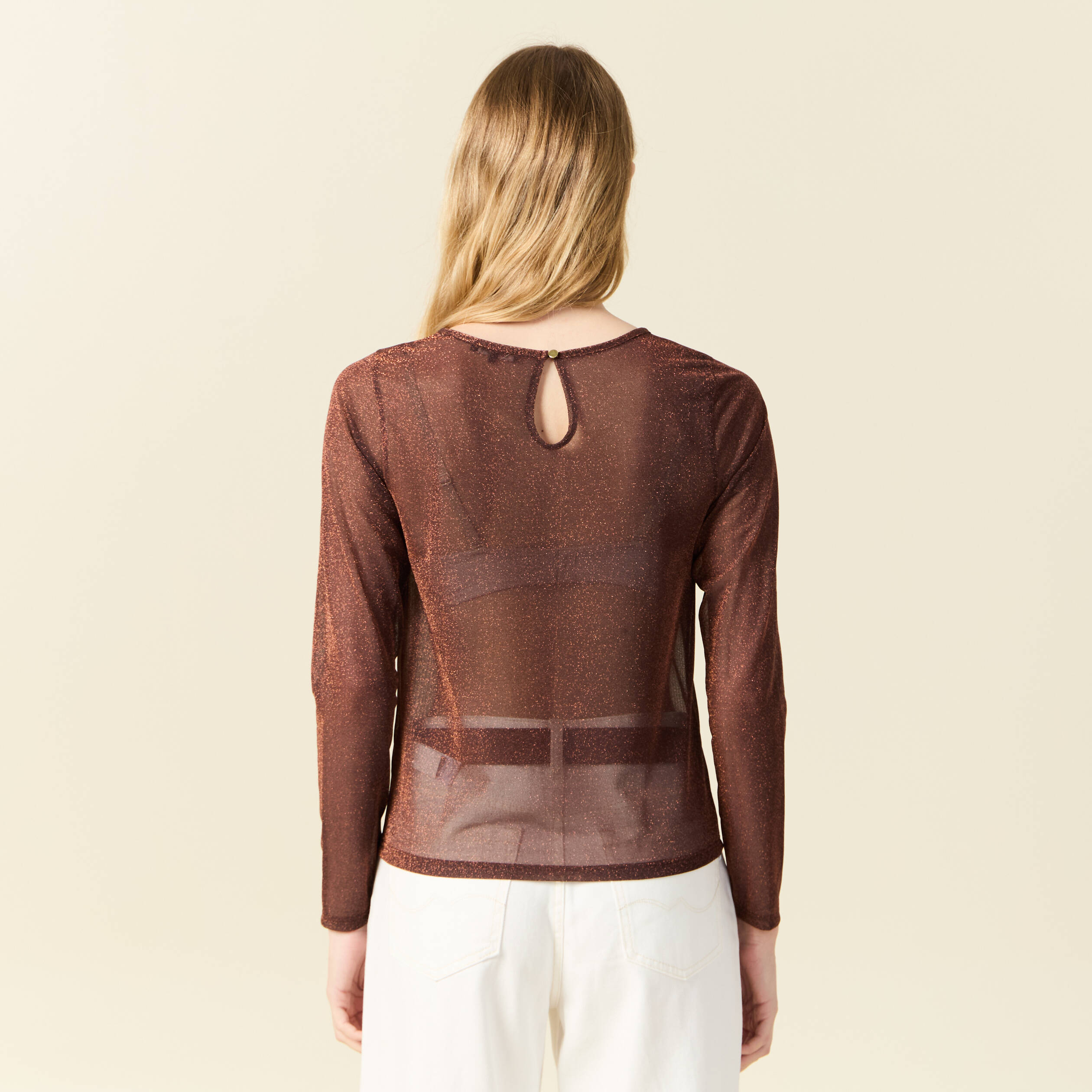 T-shirt manches longues marron cognac femme