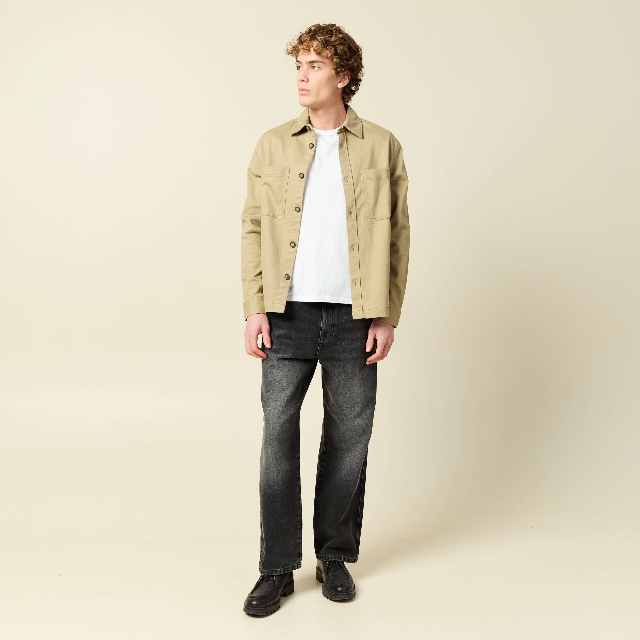 Surchemise manches longues beige fonce homme