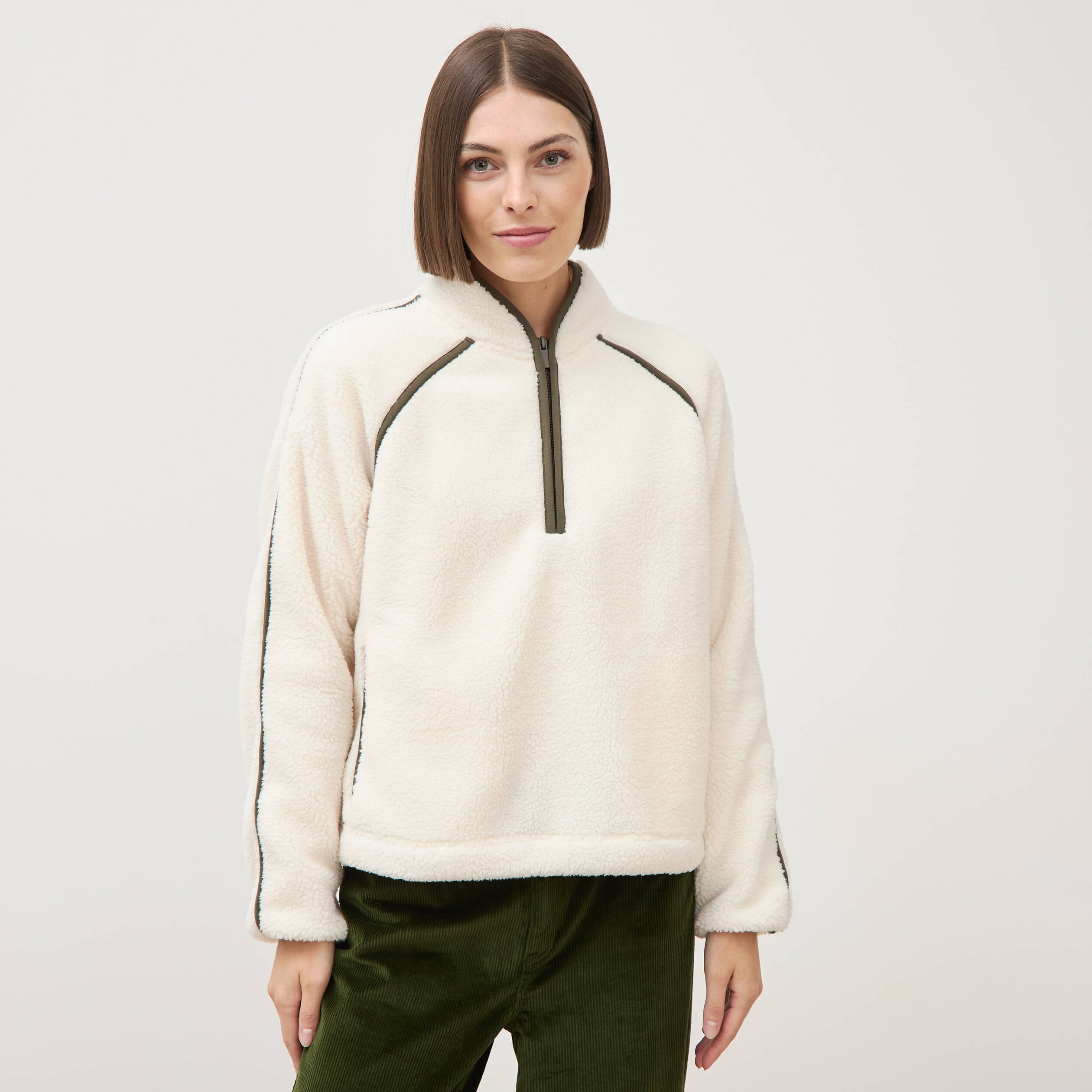 Sweat droit bouclette col montant ecru femme