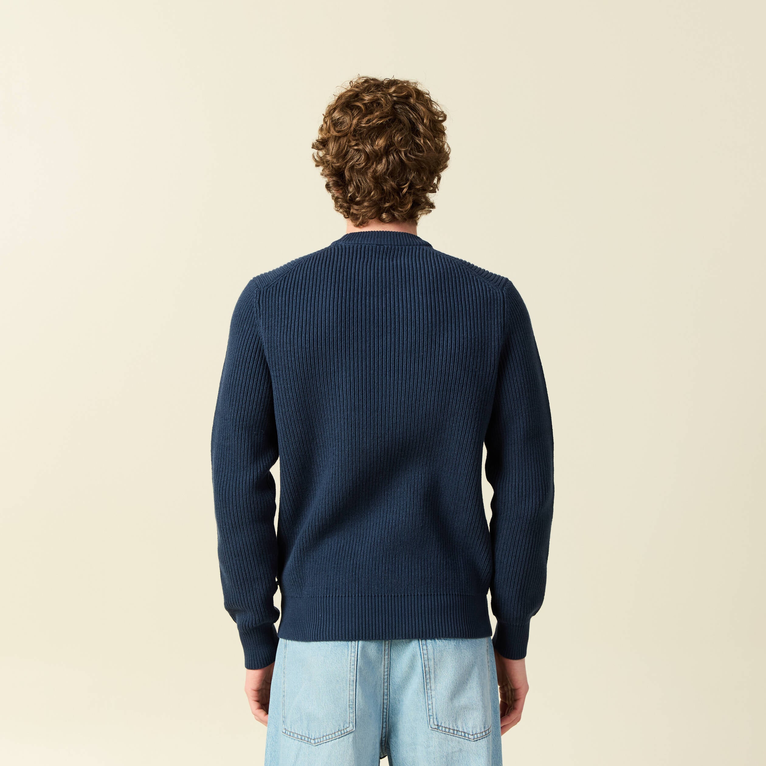 Pull fin manches longues col rond bleu marine homme