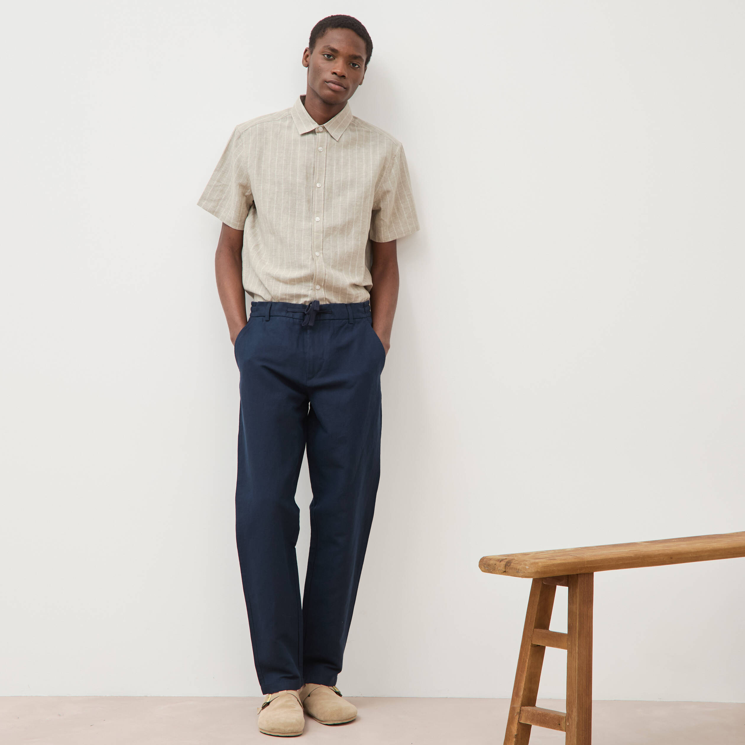 Chino coupe droite longueur 32 bleu marine homme