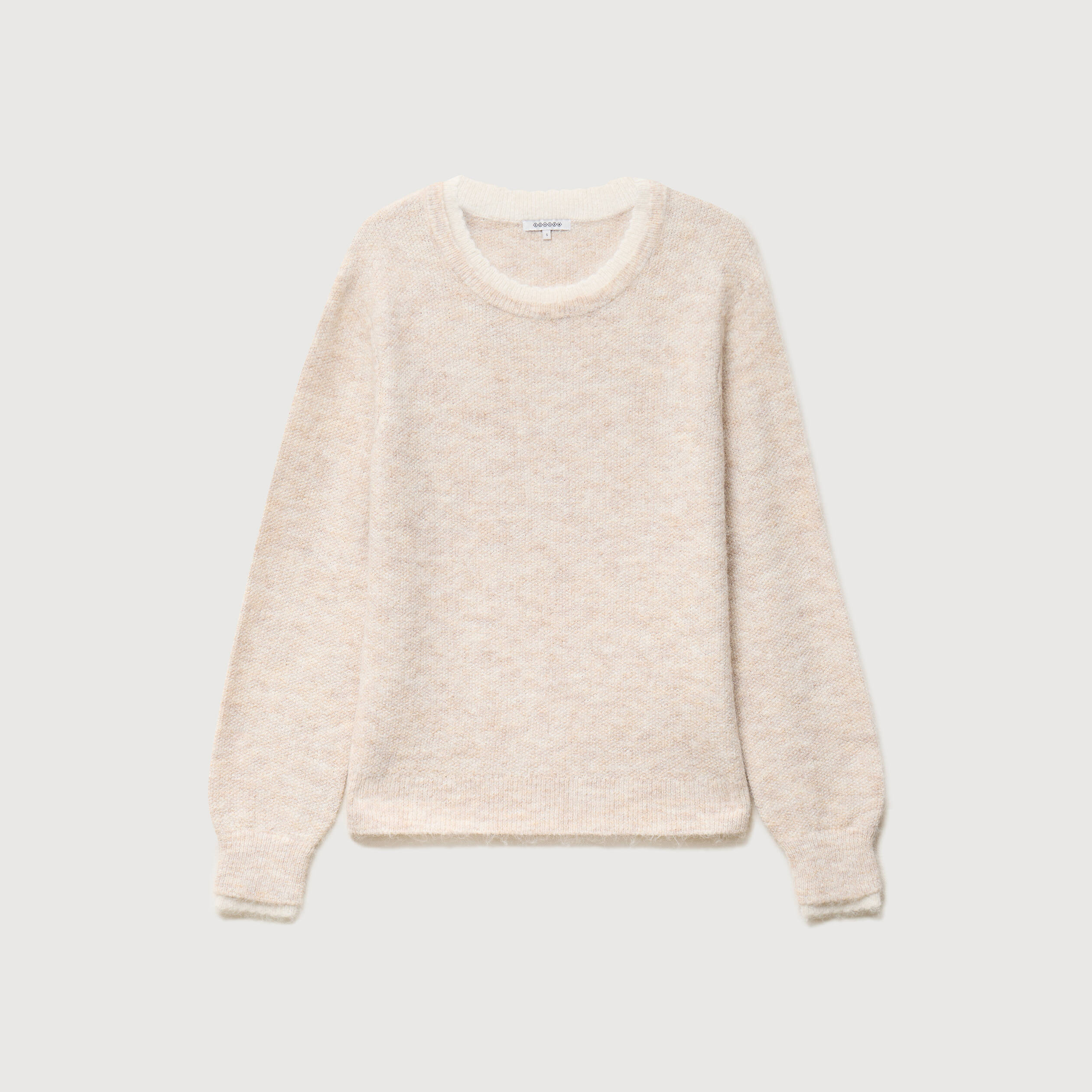 Pull droit col rond manches longues creme femme