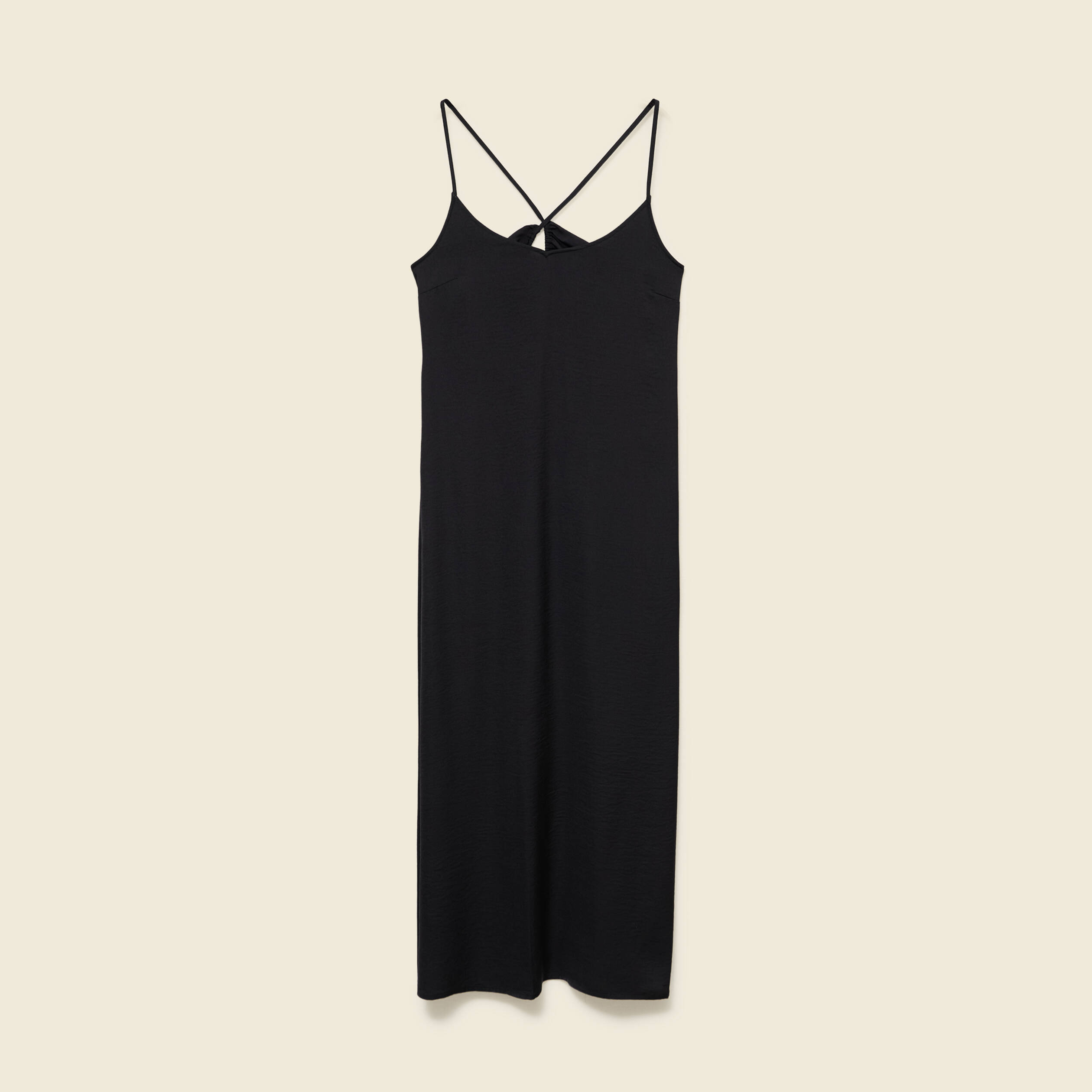 Robe satin&eacute;e bretelles col v noir femme