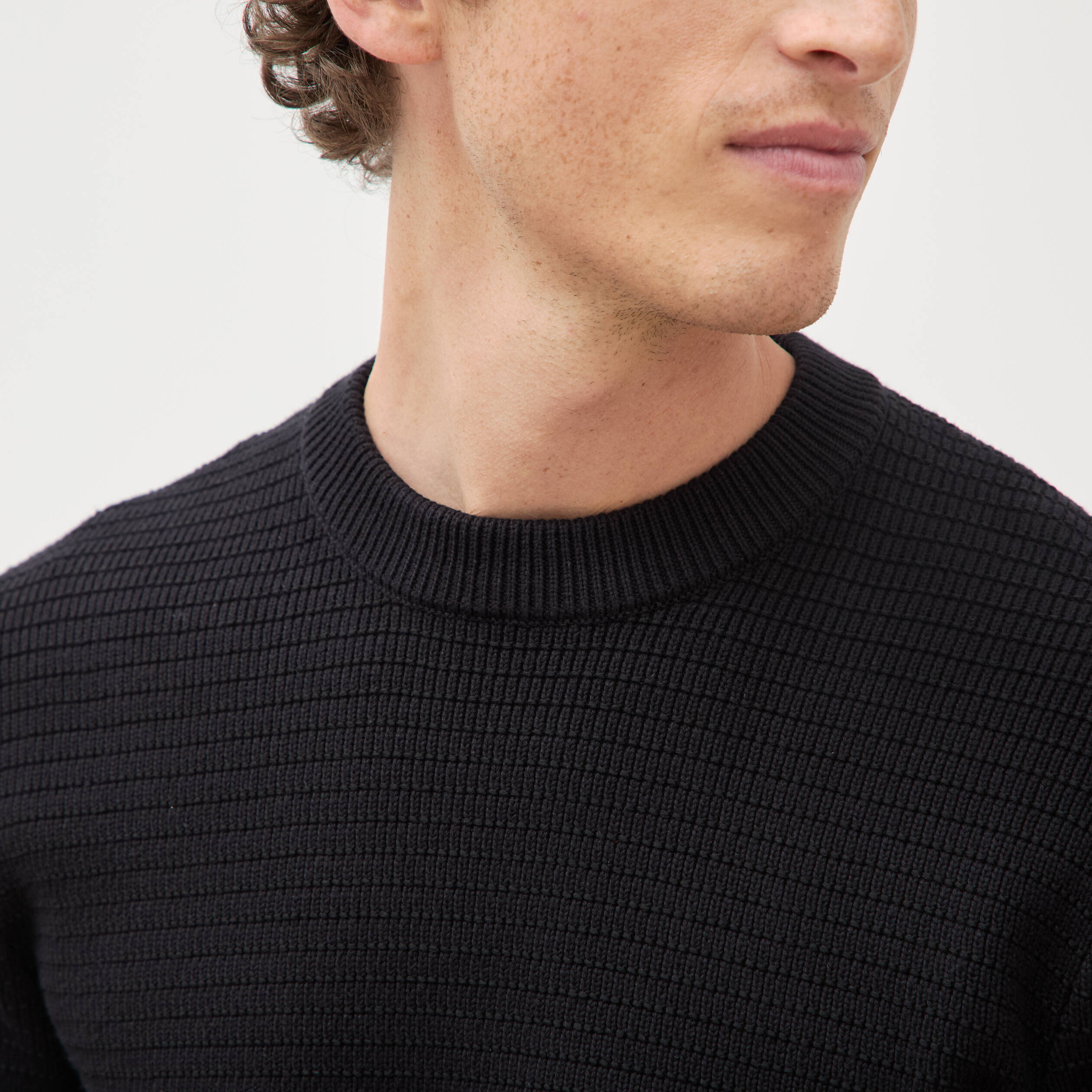 Pull col rond manches longues noir homme