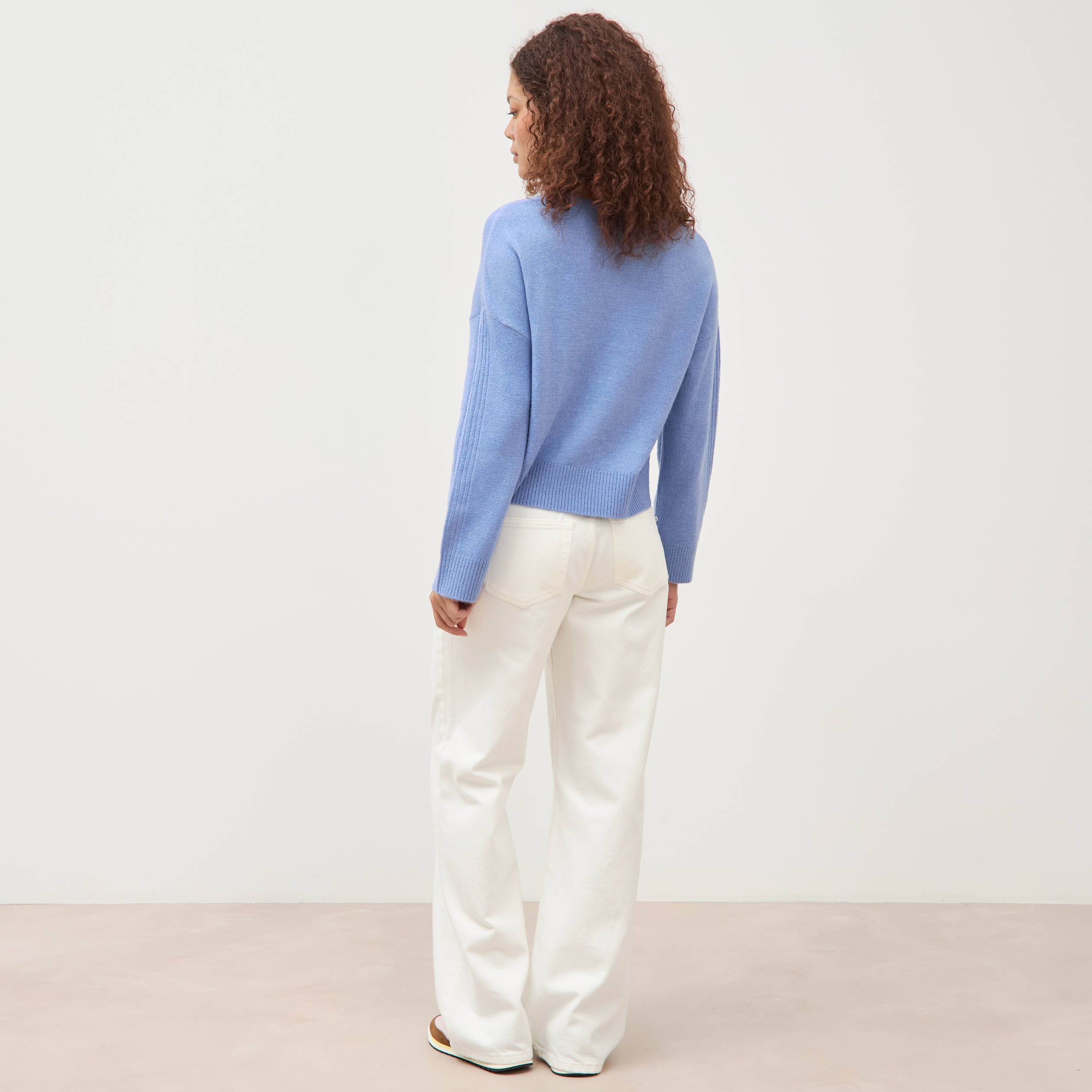 Pull col rond manches longues bleu clair femme