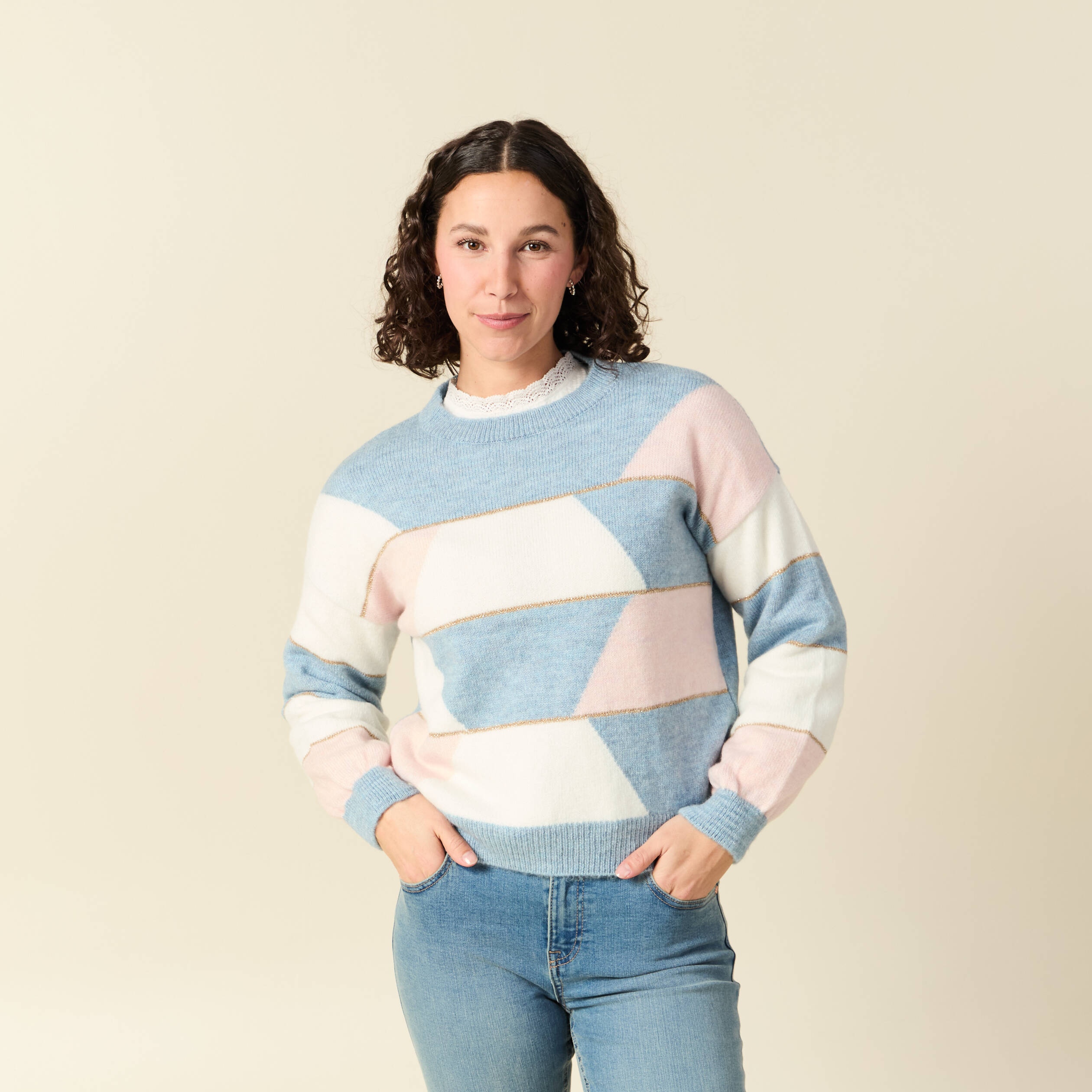Pull col rond manches longues mauve femme
