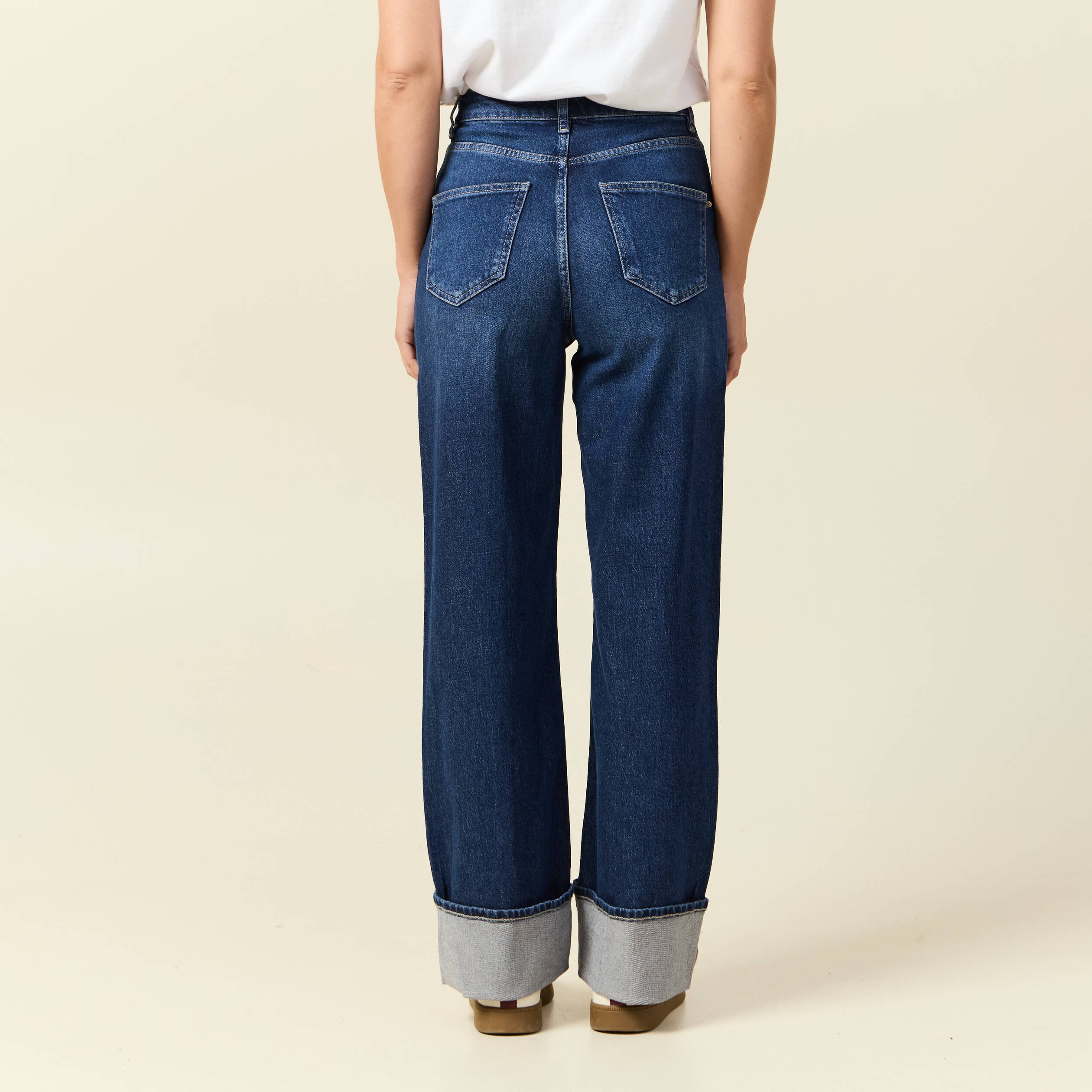 Jeans straight taille haute denim brut femme