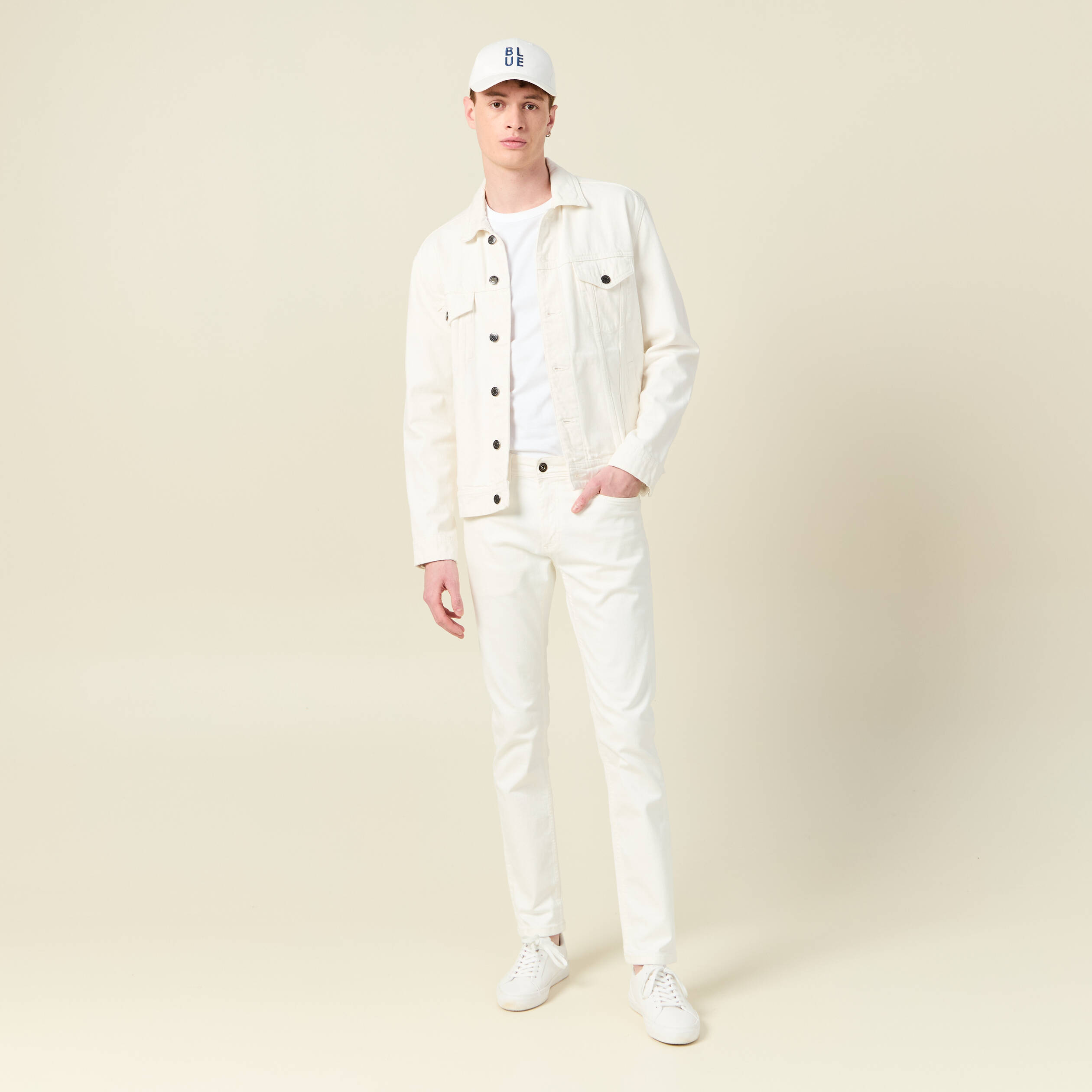Jeans slim longueur 32 denim blanc homme