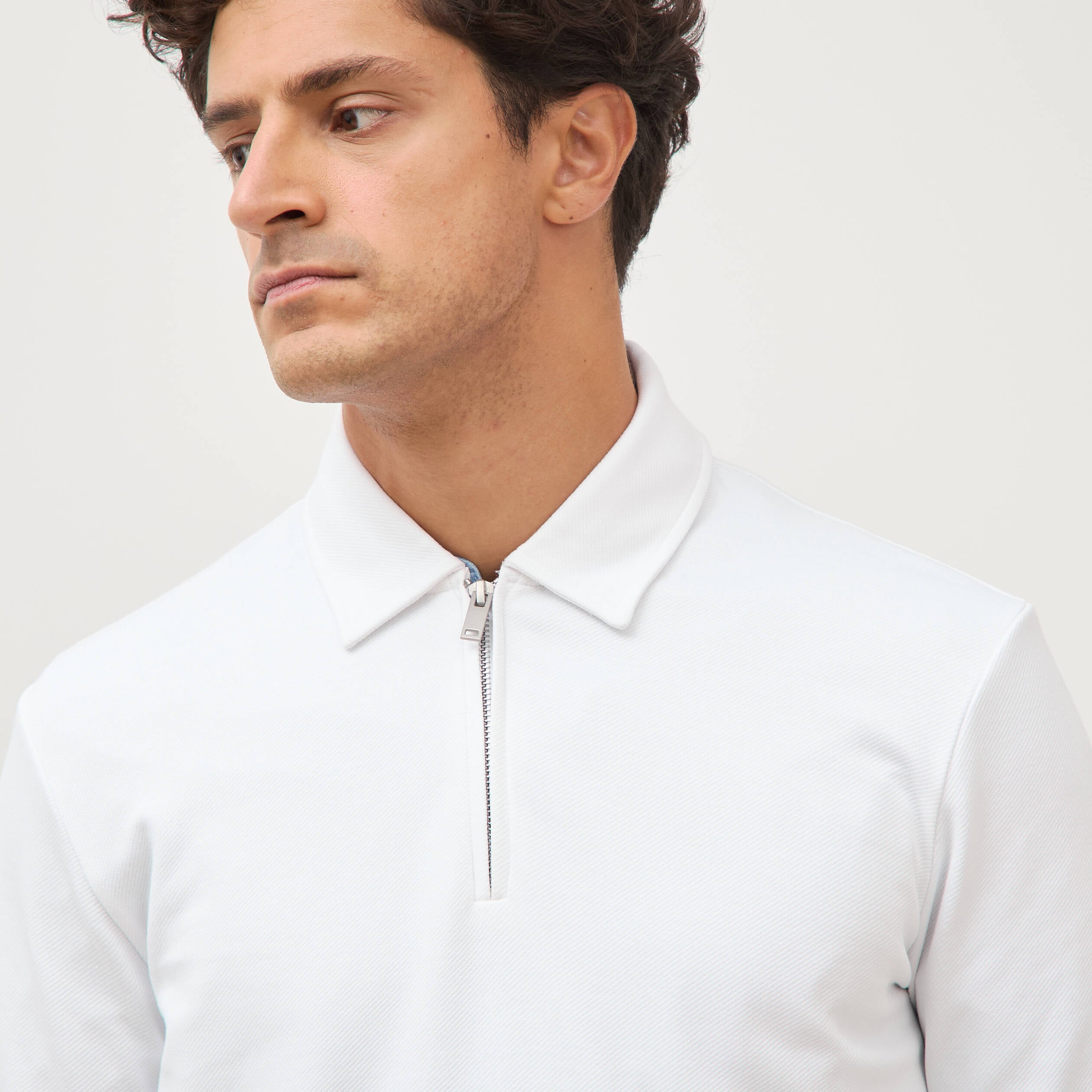 Polo droit manches longues blanc homme