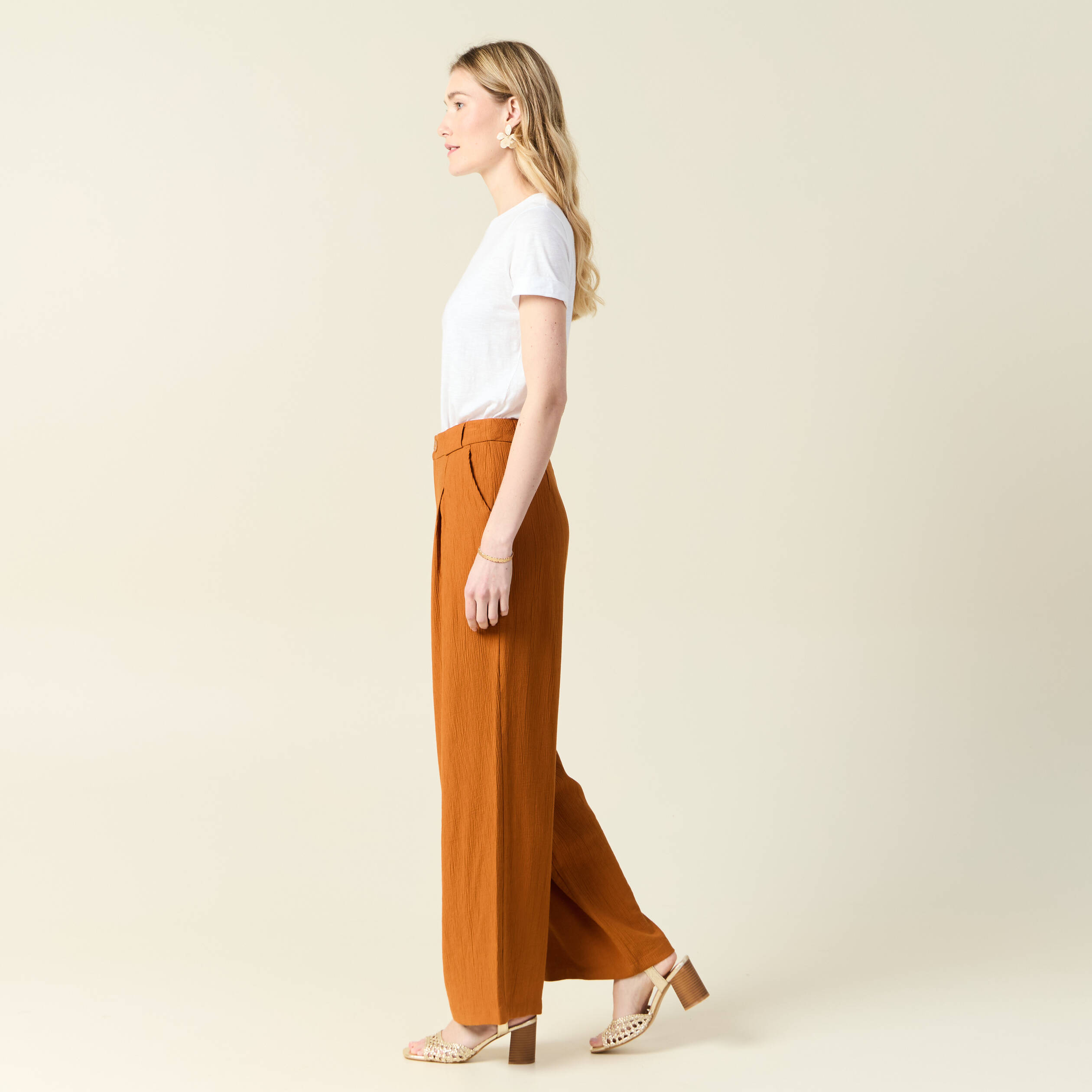 pantalon large fluide marron femme Pantalon large fluide marron femme