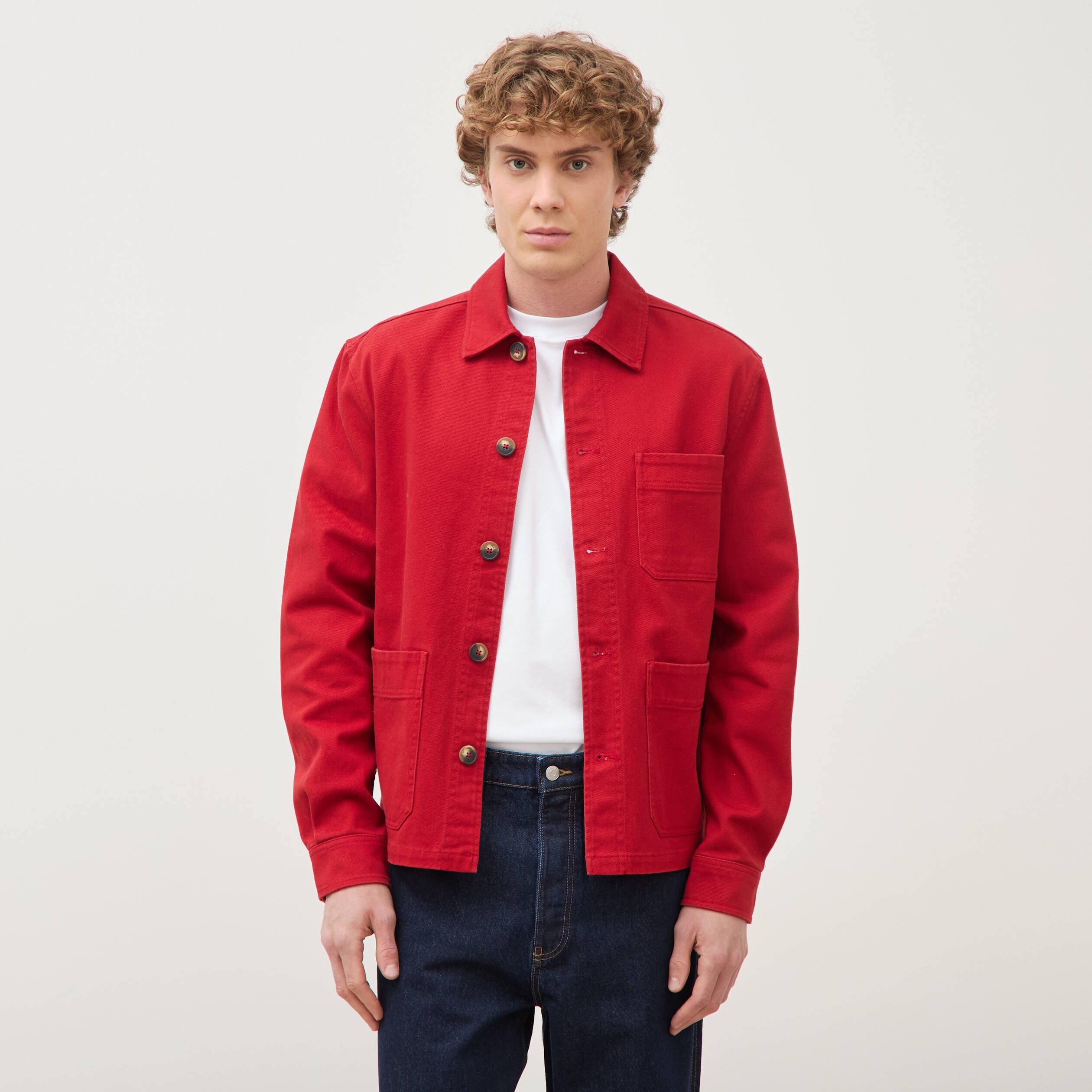 Surchemise droite en coton rouge fonc&eacute; homme