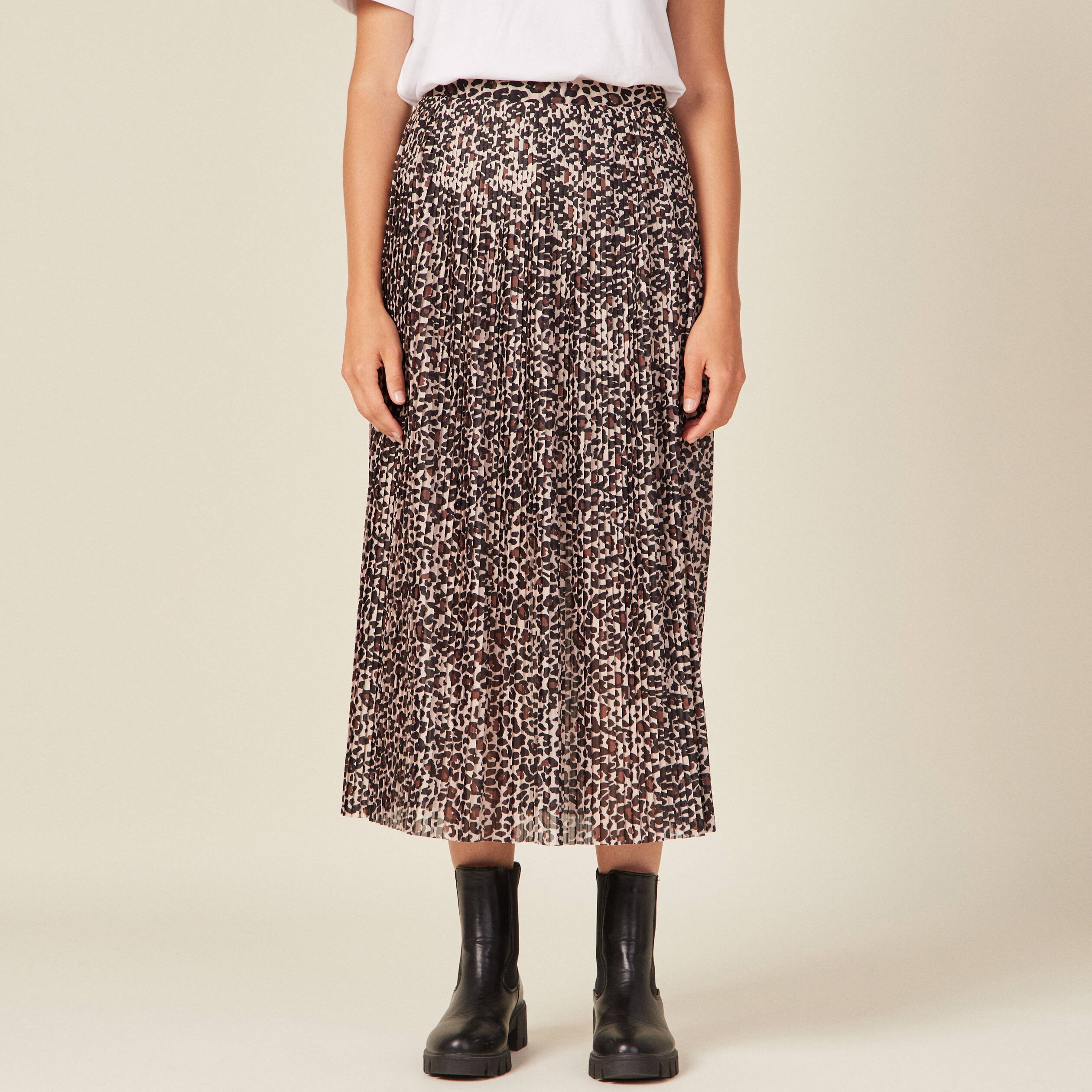 jupe longue evasee plissee marron clair femme Jupe longue évasée plissée marron clair femme