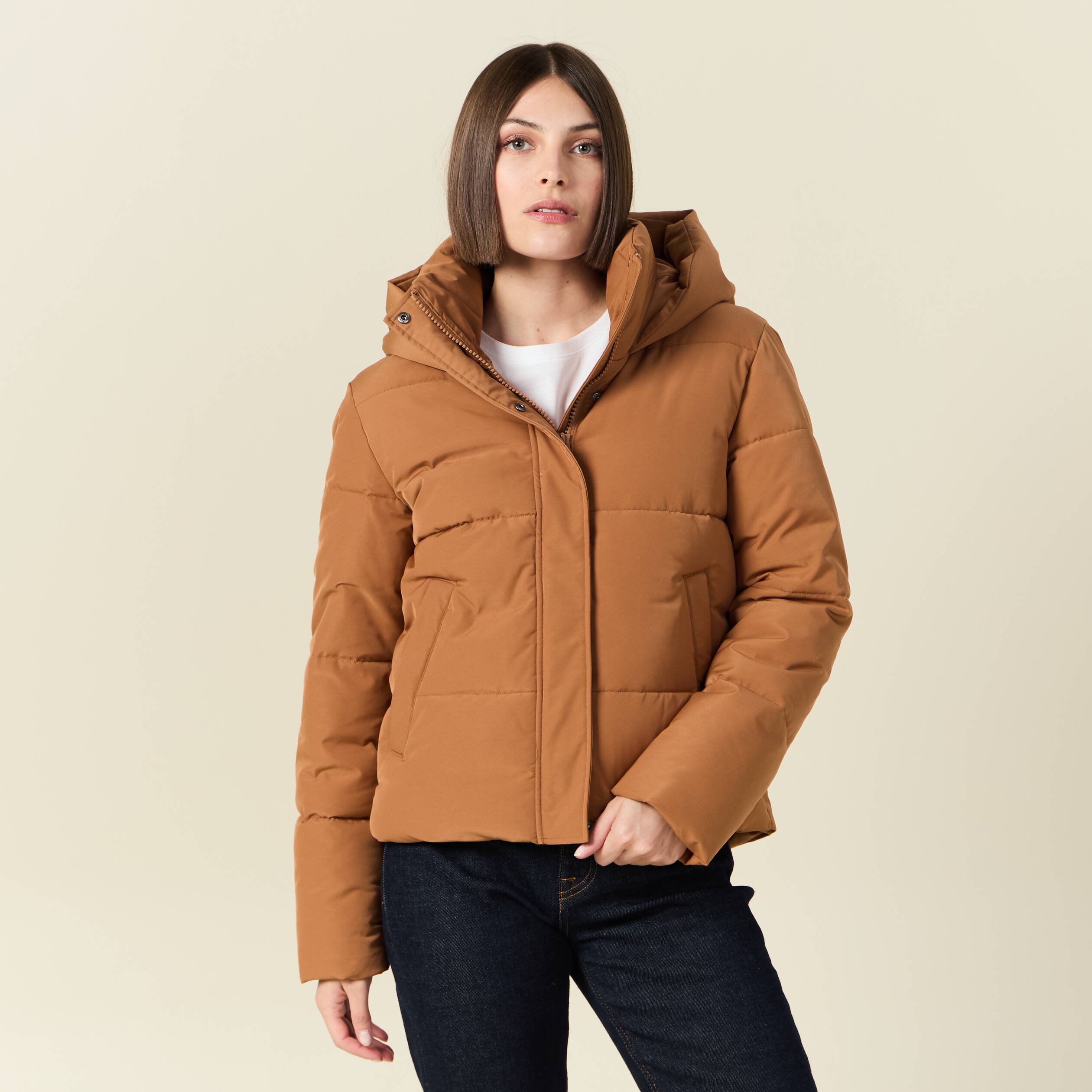 doudoune a capuche marron clair femme Doudoune à capuche marron clair femme