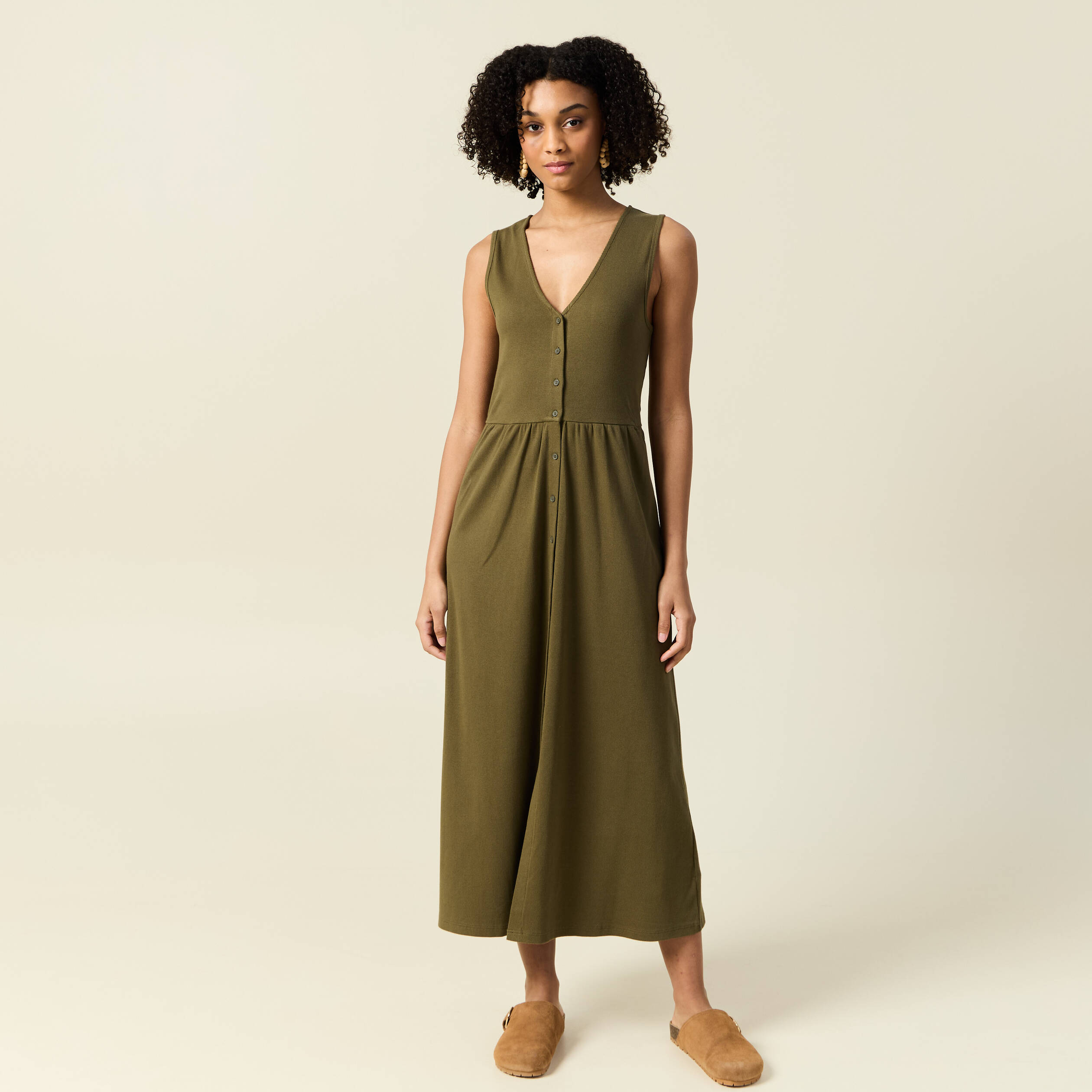 robe longue droite boutons vert kaki femme Robe longue droite boutons vert kaki femme