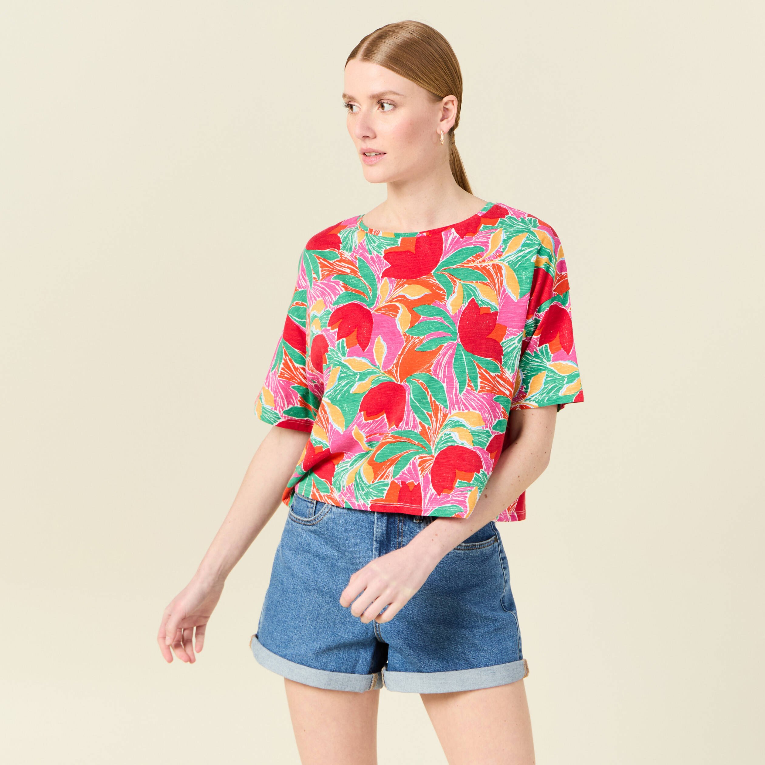 t shirt manches courtes multicolore femme T-shirt manches courtes multicolore femme