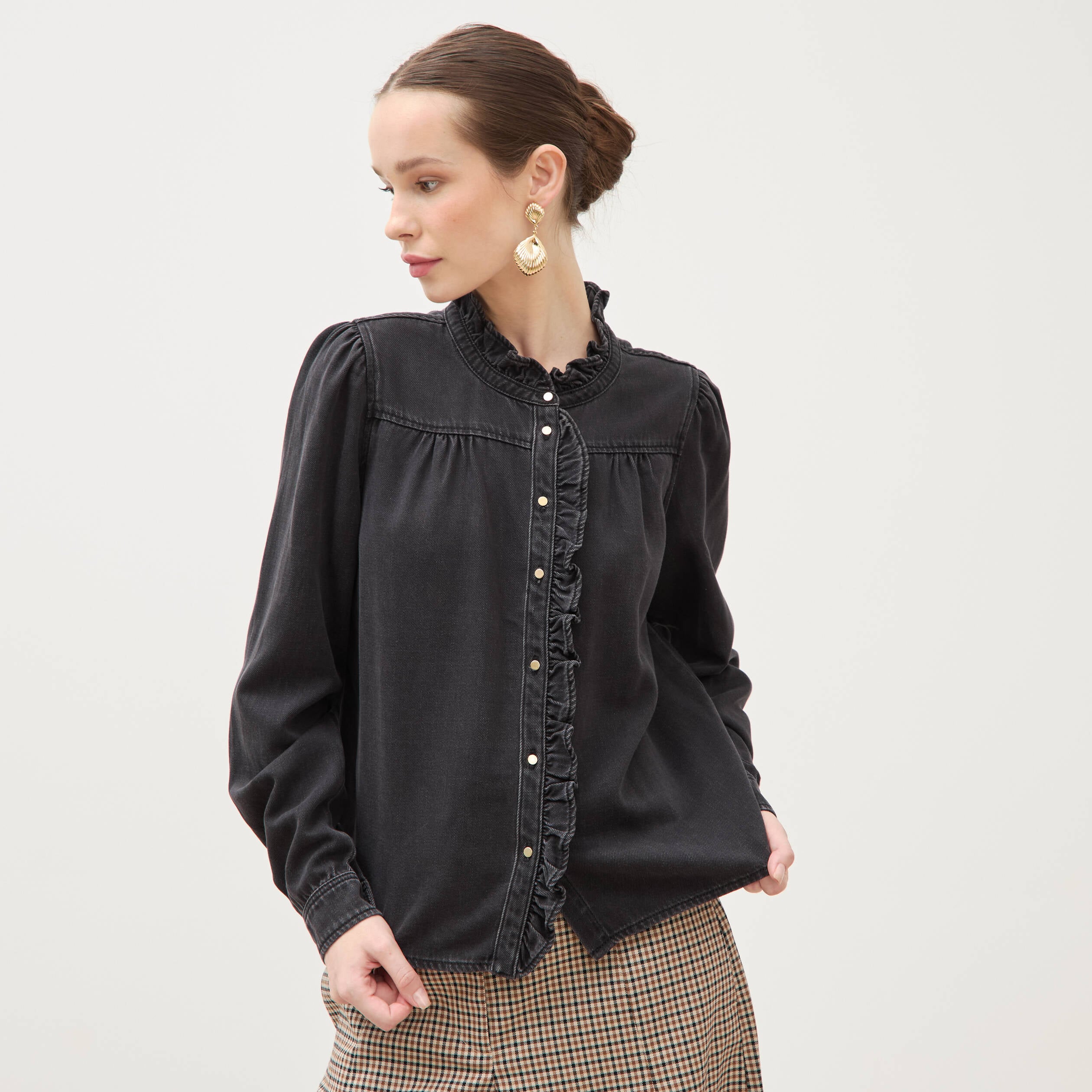 Chemise en jeans manches longues denim noir femme