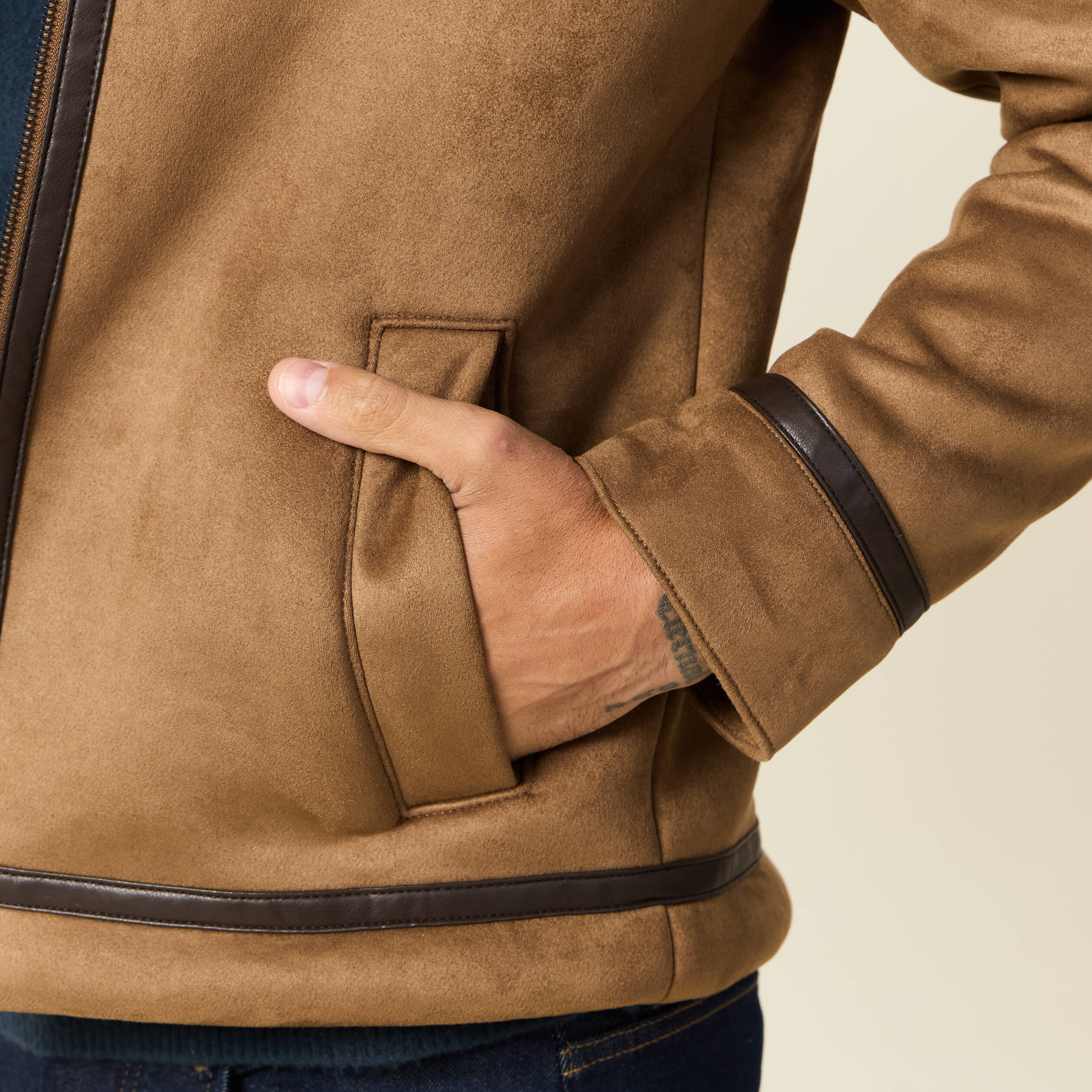 blouson suedine col aviateur marron homme Blouson suédine col aviateur marron homme