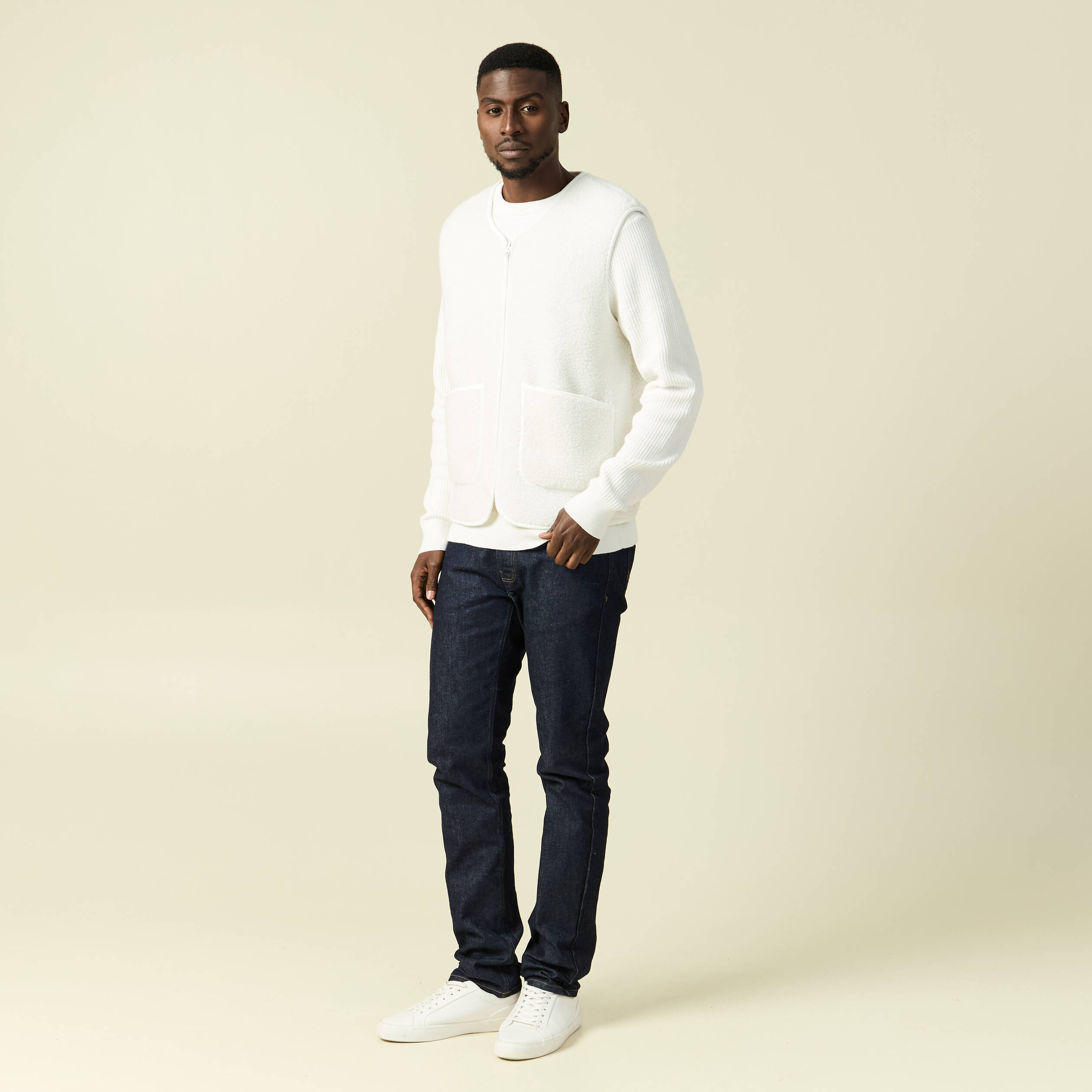 Sweat sans manches effet polaire ecru homme