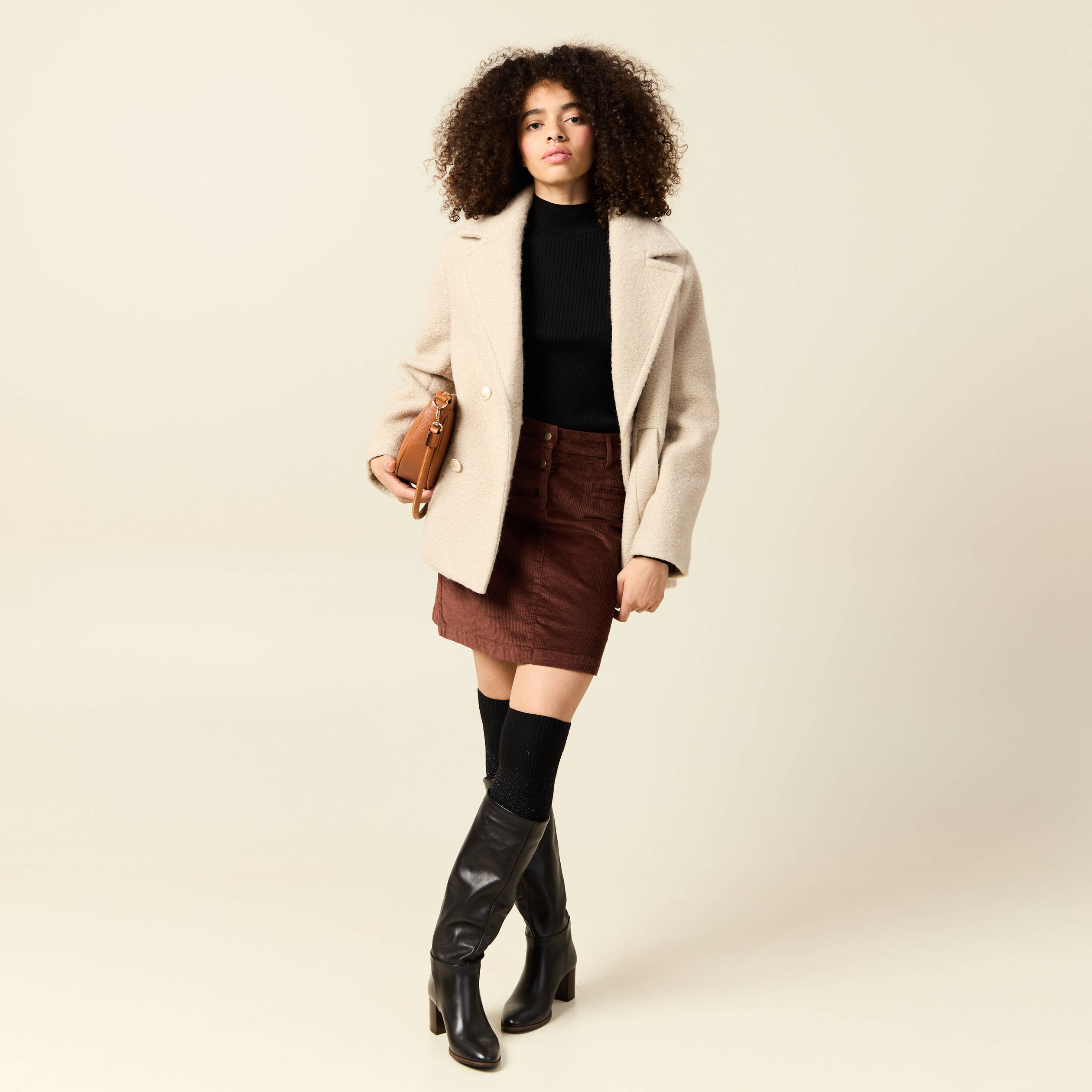 Caban oversize court beige femme Bonobo