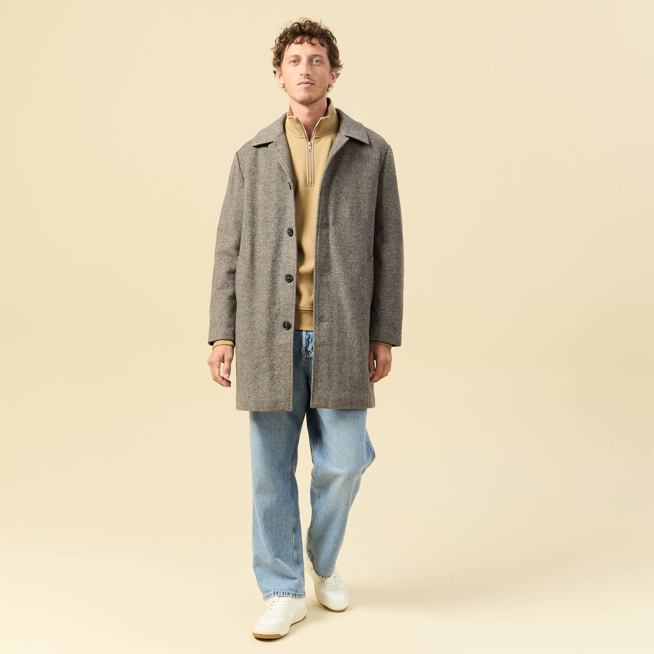 Manteau droit long col classique beige homme