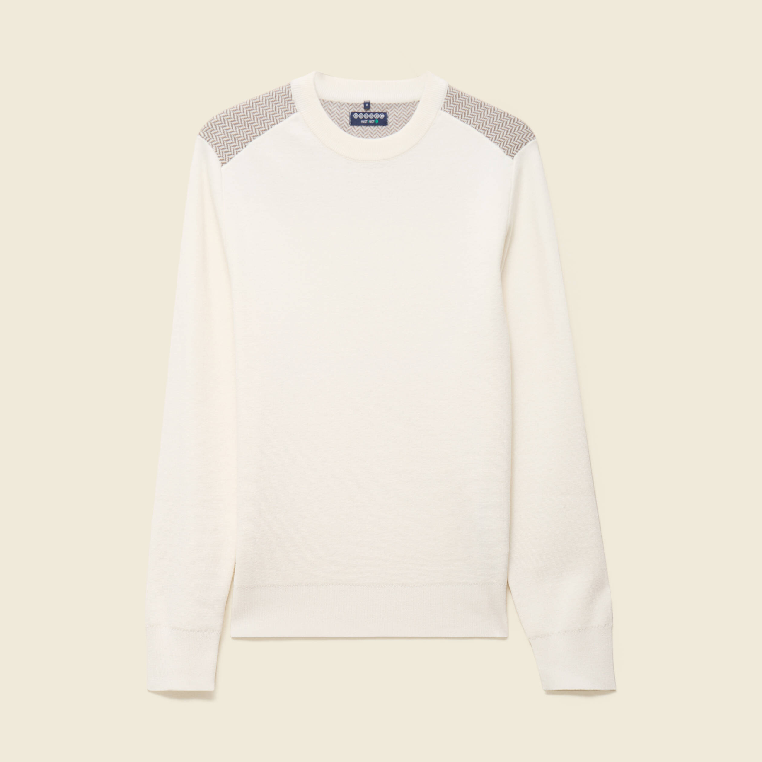 Pull fin col rond manches longues ecru homme