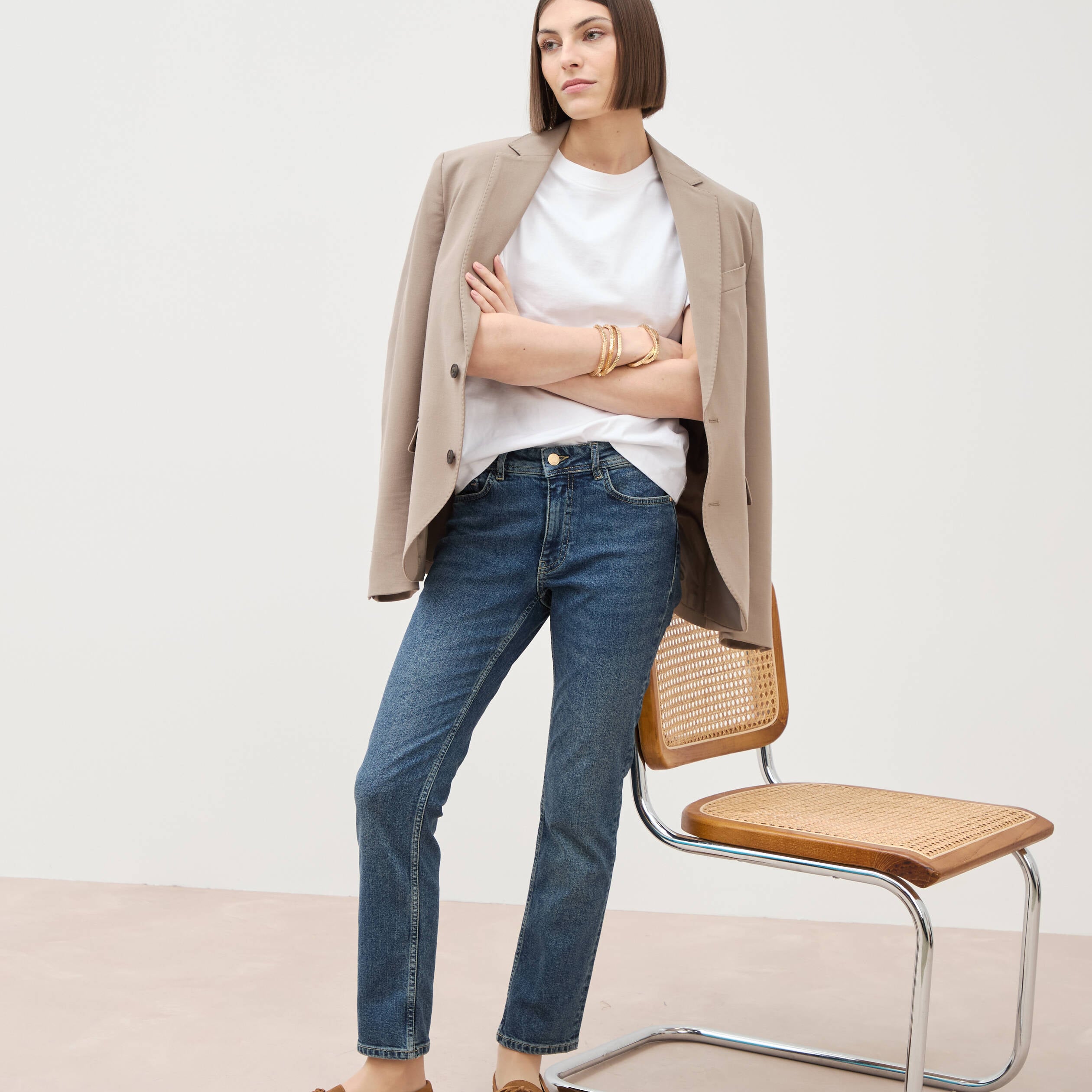 Jeans slim taille standard 7/8&egrave;me bleu femme
