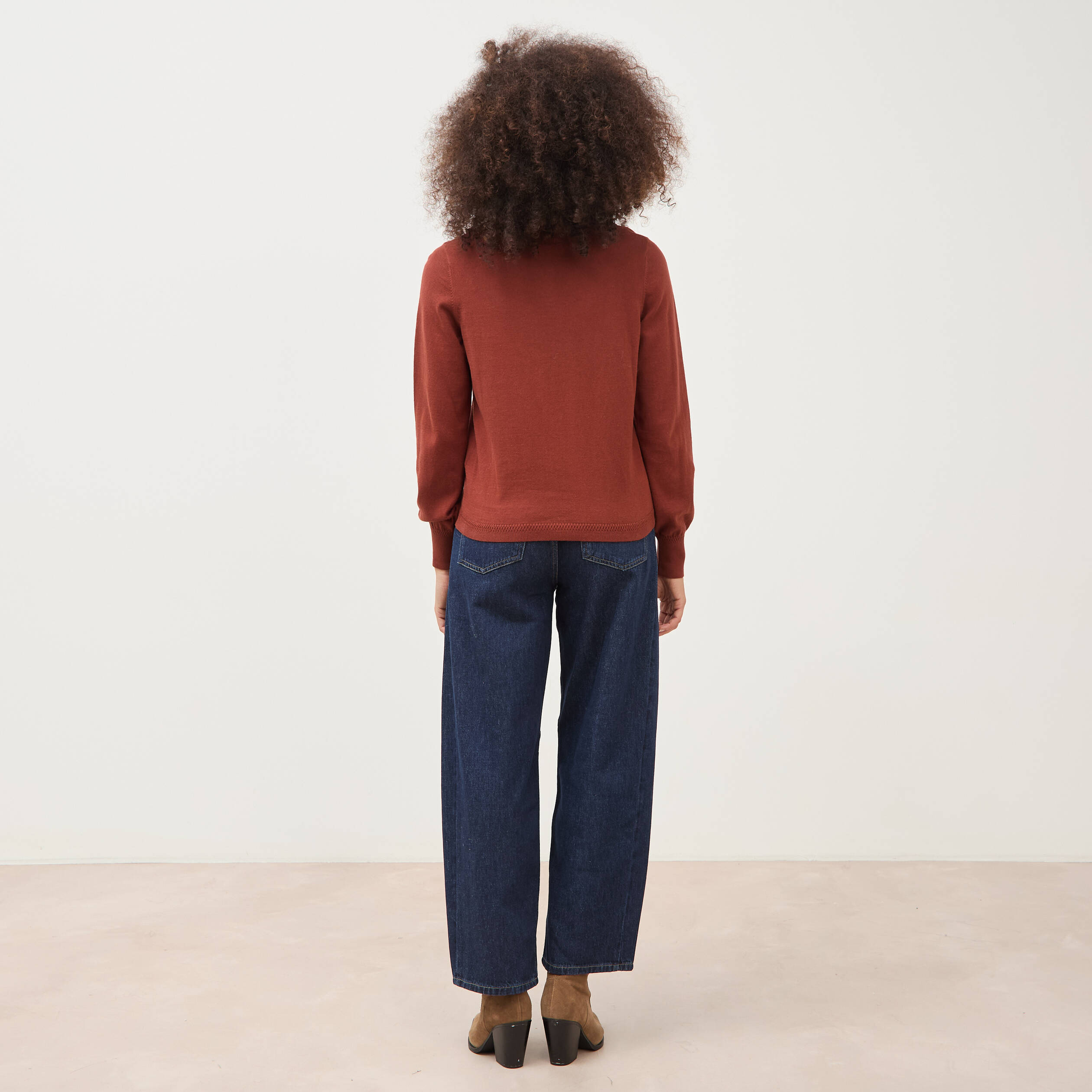 Pull manches longues marron cognac femme