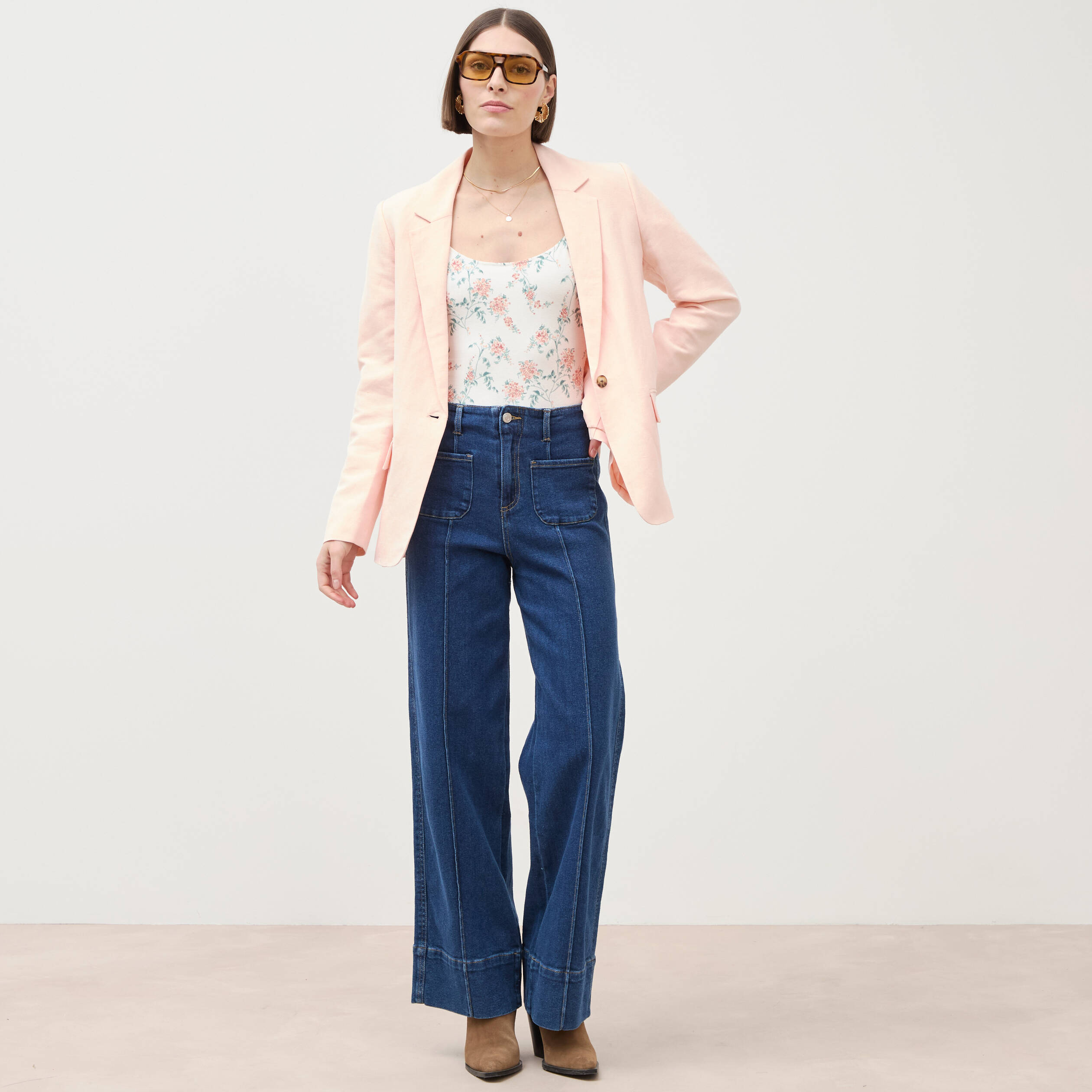 Body col bateau manches bouffantes blanc femme