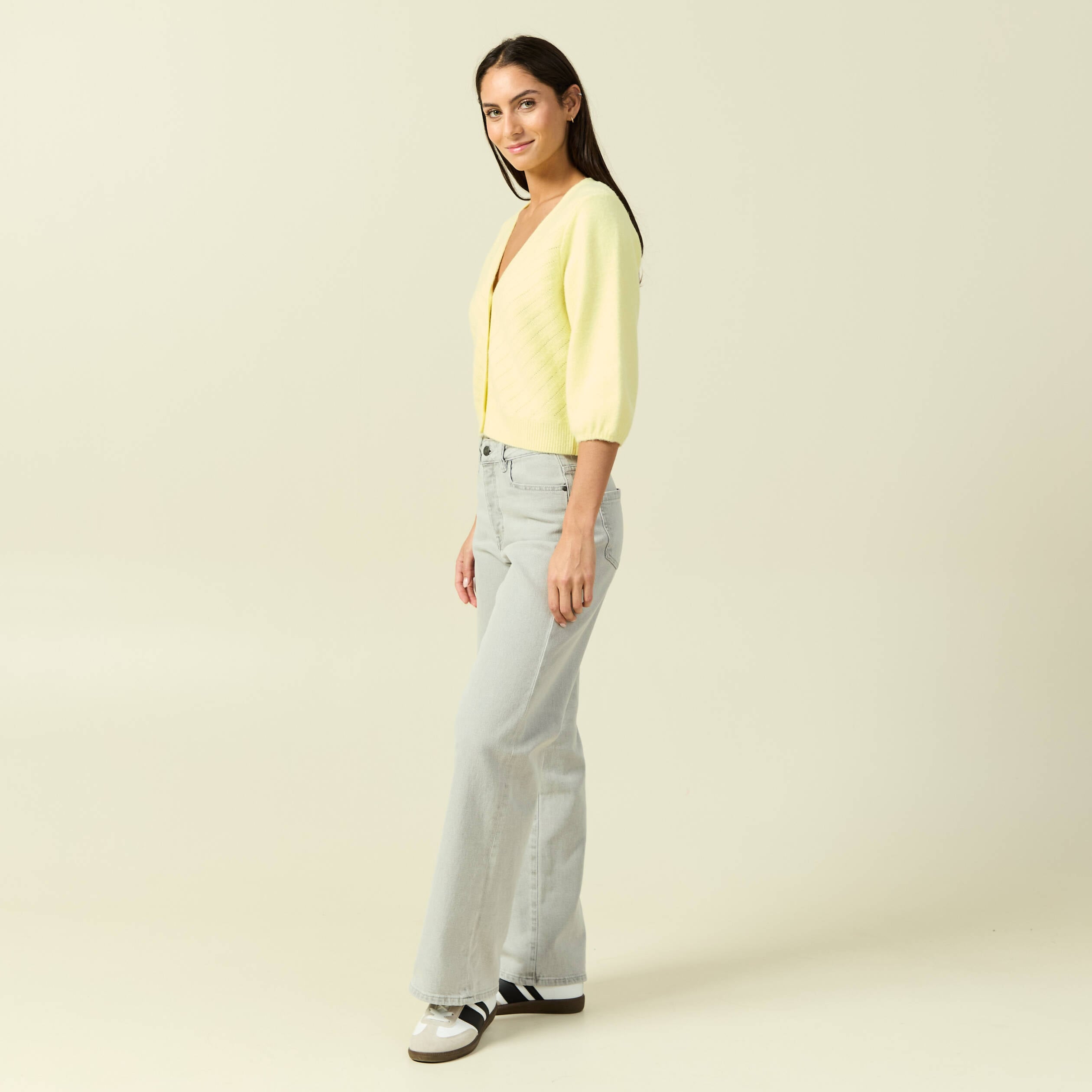 Gilet manches 3/4 jaune clair femme